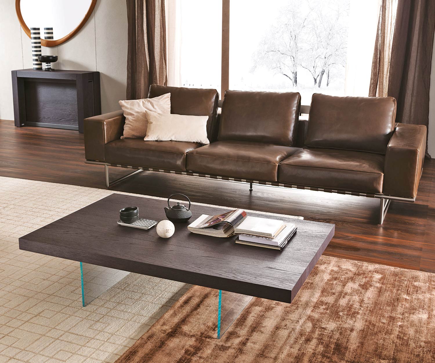design salontafel eiken bruin glazen onderstel floatingAL2 design salontafel eiken bruin glazen onderstel floatingAL2