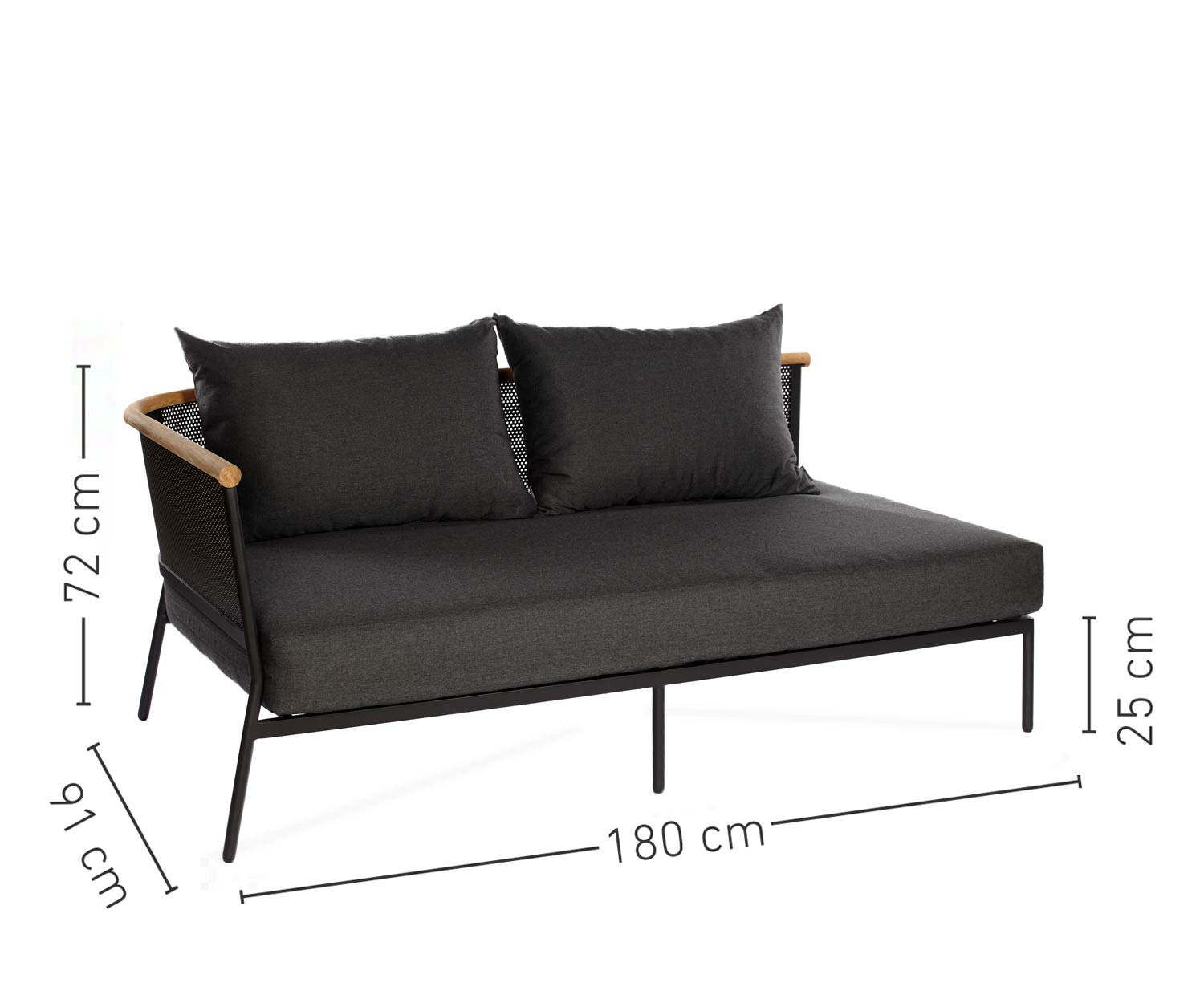 Oasiq Riad 1 zits hoekbank in antraciet en teak houten armleuningen Oasiq Riad 1 zits hoekbank in antraciet en teakhouten armleuningen