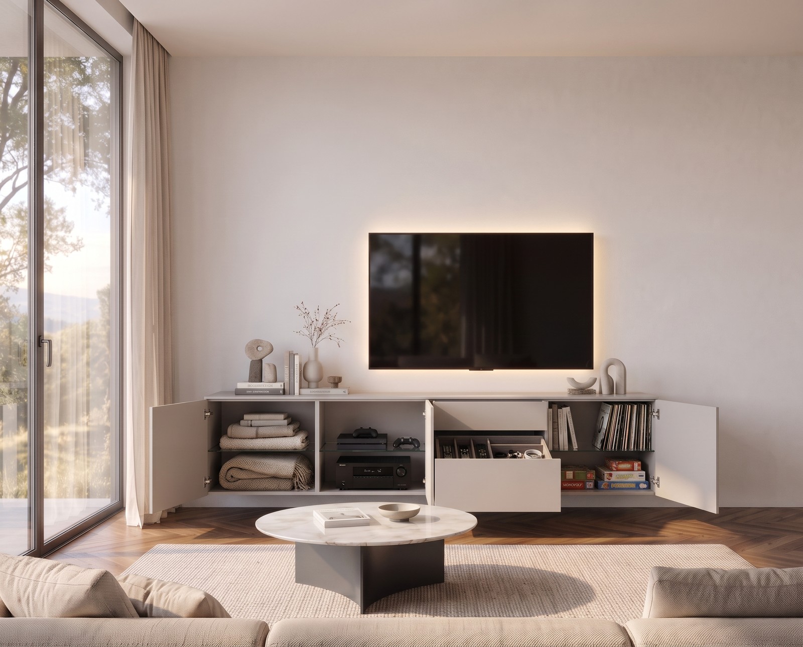 Livitalia TV-Sideboard Spaziora in Schwarz Hochglanz, B 240 cm, hängend im Wohnzimmer Livitalia TV-Sideboard Spaziora in Schwarz Hochglanz, B 240 cm, hängend im Wohnzimmer
