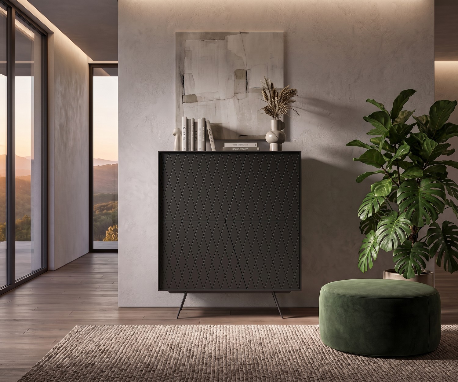 Design highboard al2 e-klipse 009 in mat wit al2 e-klipse 009 highboard kast voor de slaapkamer in mat wit, voorzien van een modern ruitpatroon.