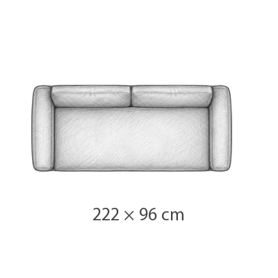 222 × 96 cm · Slaapbreedte 165 cm