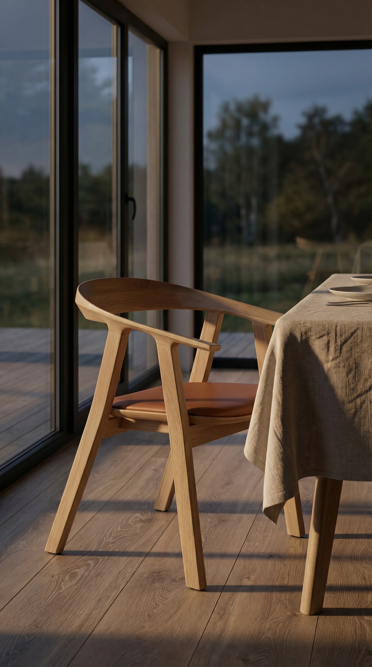 Prostoria Rhomb Houten stoel van licht massief hout met lederen zitting