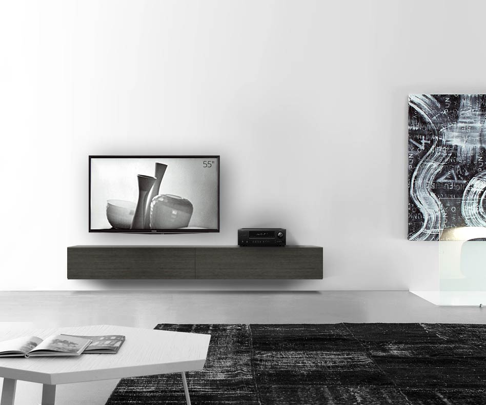 Livitalia Houten design lowboard configurator wand 240 cm 32 cm 56 cm grijs eiken Livitalia Houten design lowboard configurator wand 240 cm 32 cm 56 cm grijs eiken