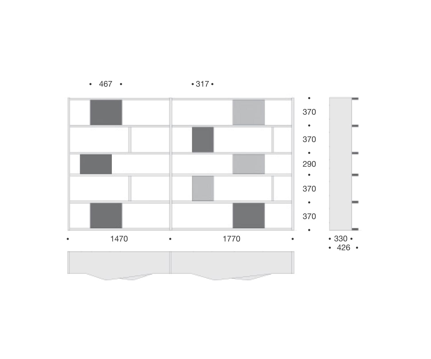 Livitalia Design boekenkast C86 Afmetingen Schets Maten Livitalia Design boekenkast C86 Afmetingen Schets Maten