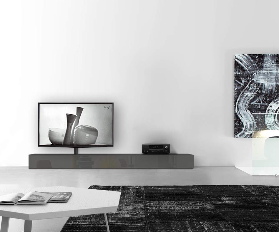 Design lowboard configurator met TV-houder basisbreedte 270 25,5 45 links glanzend donkergrijs Design lowboard configurator met TV-houder basisbreedte 270 25,5 45 links glanzend donkergrijs