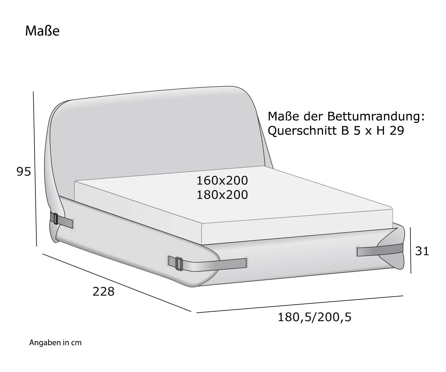 Designer bedlint van Novamobili Schets Afmetingen Maten Designer bedlint van Novamobili Schets Afmetingen Maten