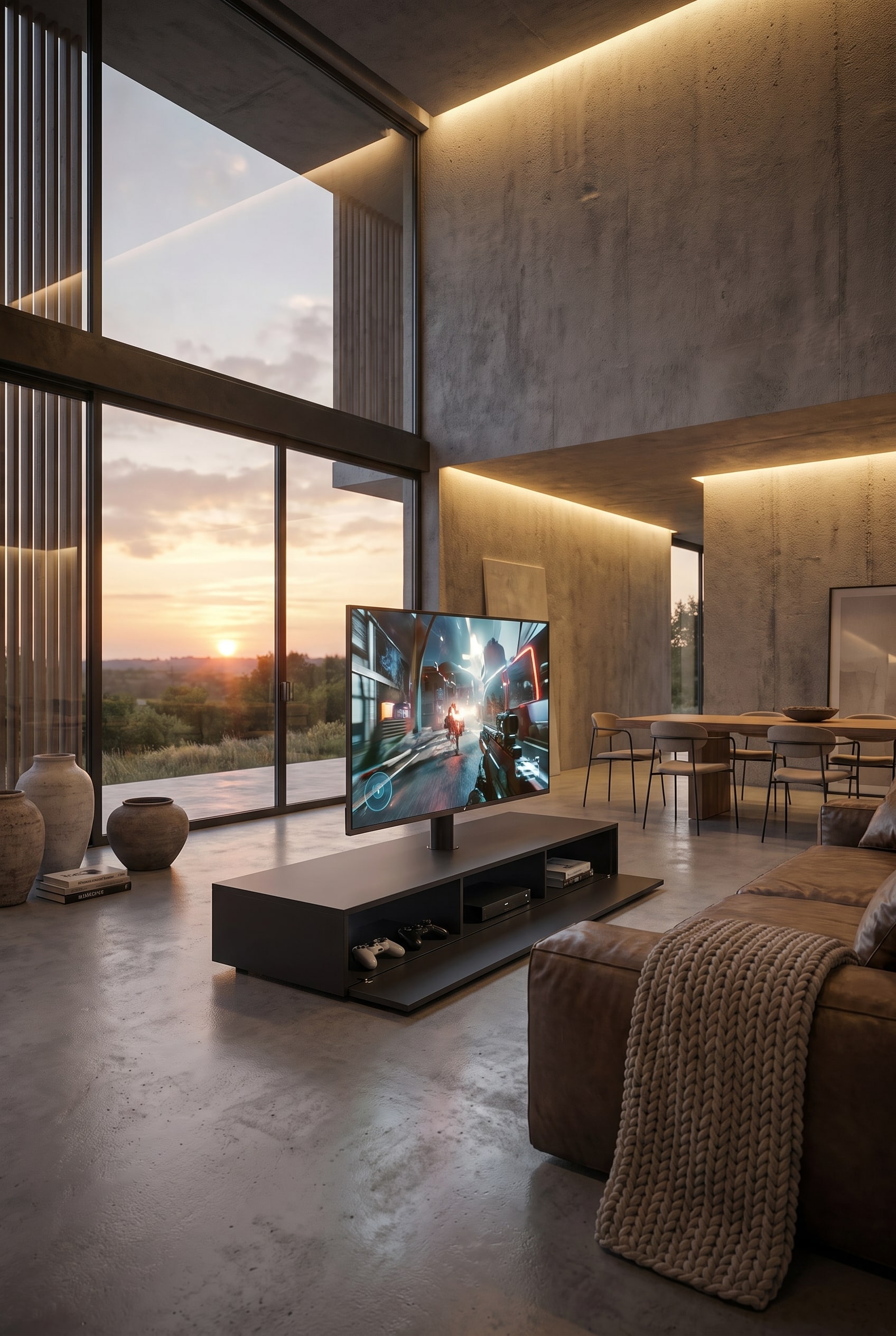 Offenes Wohnzimmer freistehender TV Raumteiler modern Offenes Wohnzimmer freistehender TV Raumteiler modern