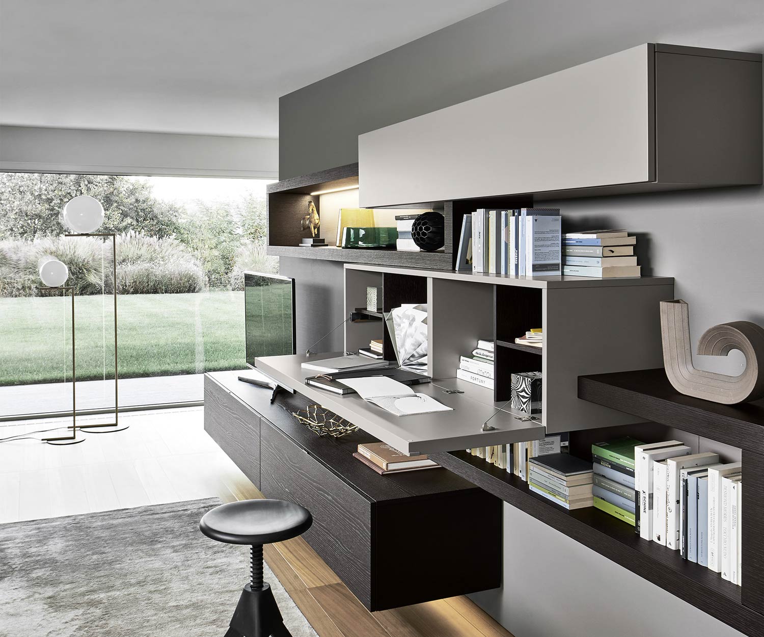 Modern Livitalia Design wandmeubel C27 met verlichting en bovenkastje Modern Livitalia Design wandmeubel C27 met verlichting en bovenkastje