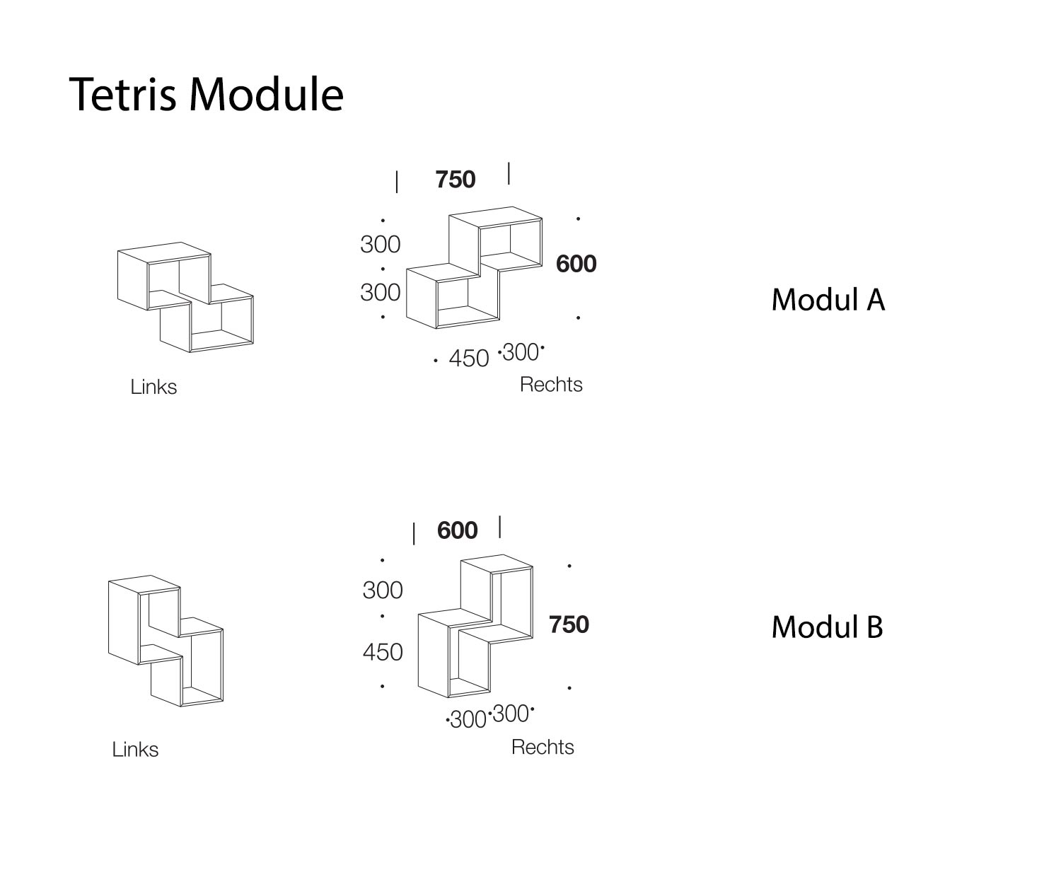 Livitalia Tetris legbordmodules A en B schetsafmetingen Livitalia Tetris legbordmodules A en B schetsafmetingen