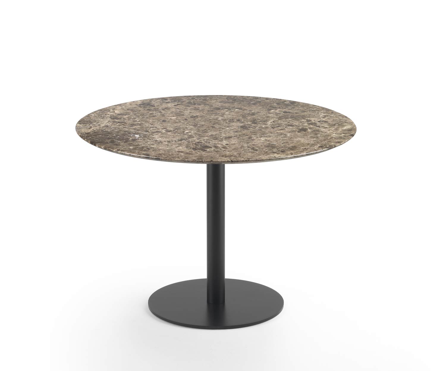 Bruin marmeren Break tafel van Marelli met rond onderstel en rond tafelblad Bruin marmeren Break tafel van Marelli met rond onderstel en rond tafelblad