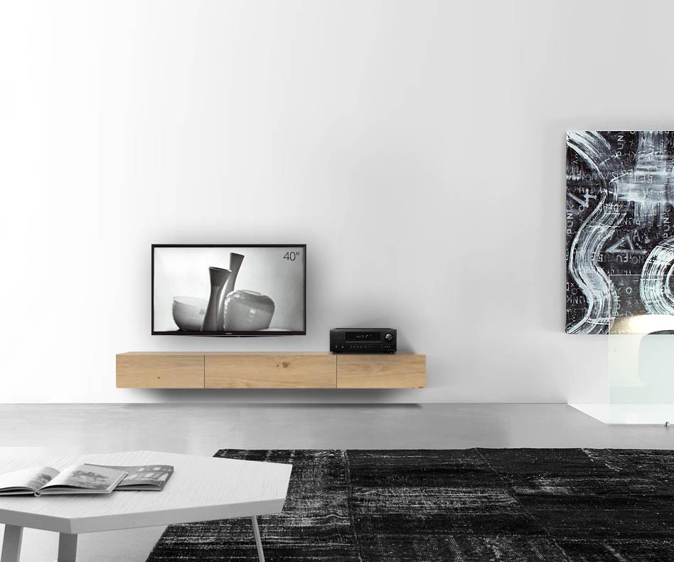 Livitalia Wood design lowboard configurator wand 210 cm 24 cm 46 cm licht eiken Livitalia Wood design lowboard configurator wand 210 cm 24 cm 46 cm licht eiken