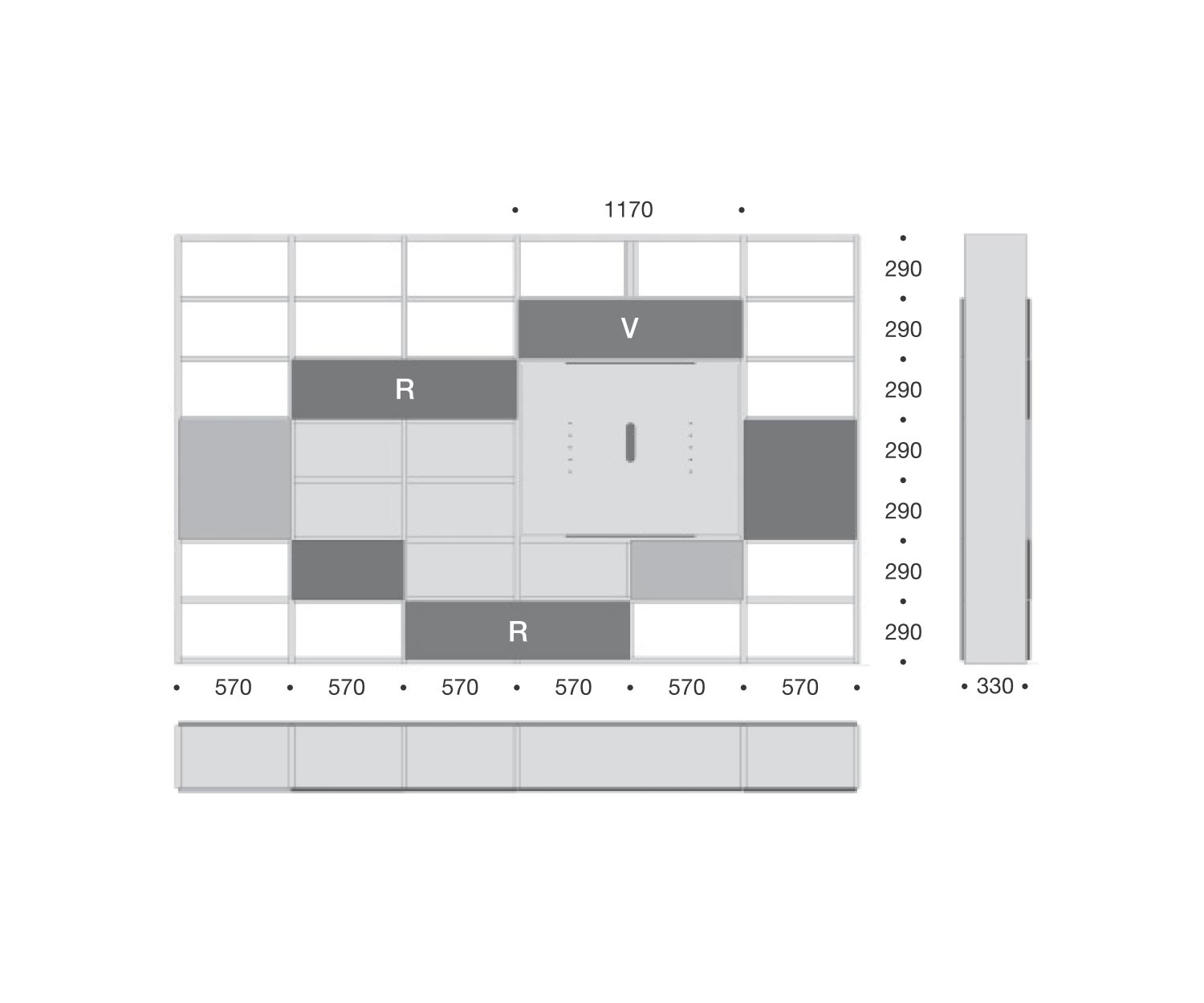 Hoogwaardige C90-plank met draaibaar tv-paneel Afmetingen Schets Maten Hoogwaardige C90-plank met draaibaar tv-paneel Afmetingen Schets Maten
