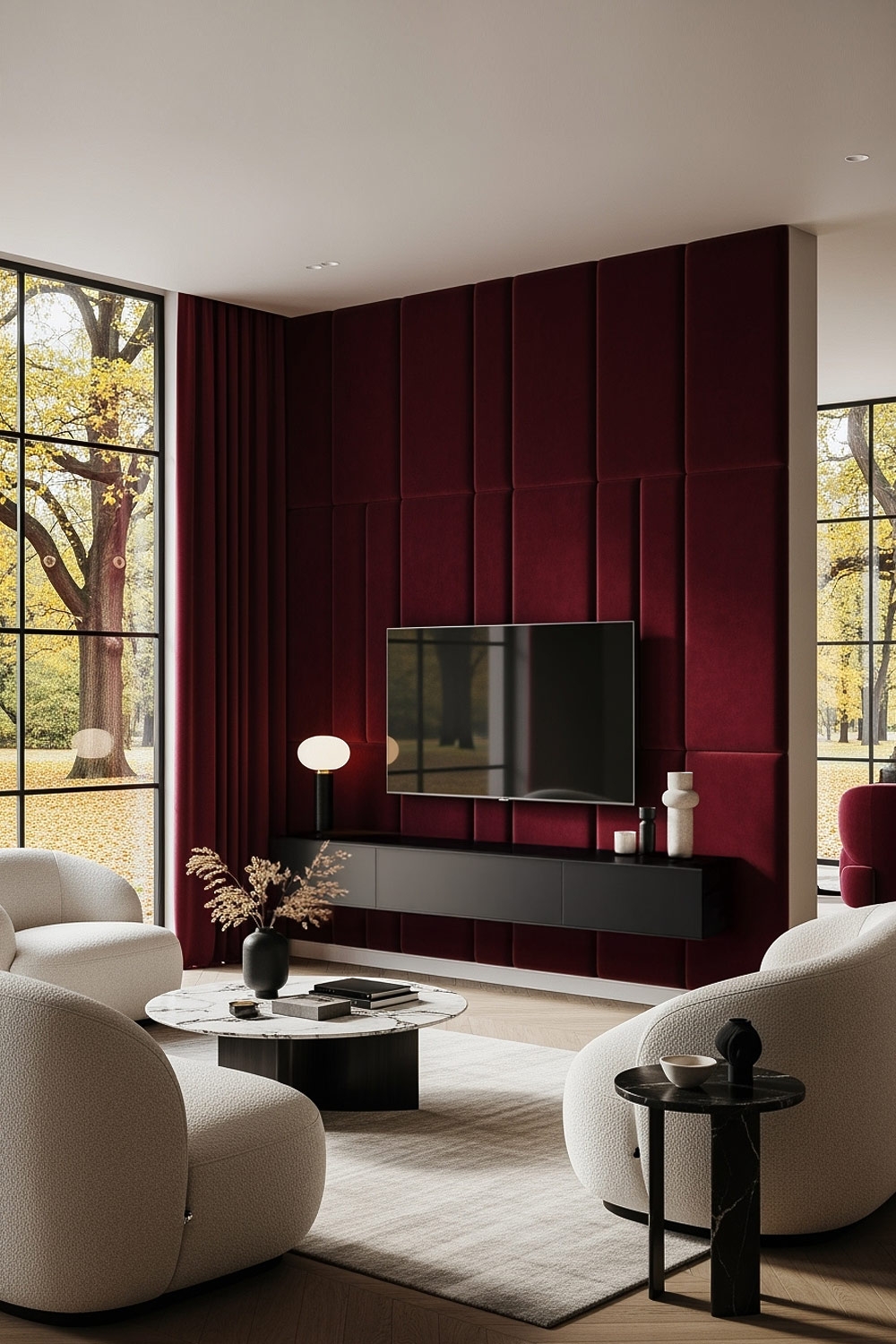 tv-wand-met-rood-fluweelpaneel-voor-een-gezellige-thuisbioscoop