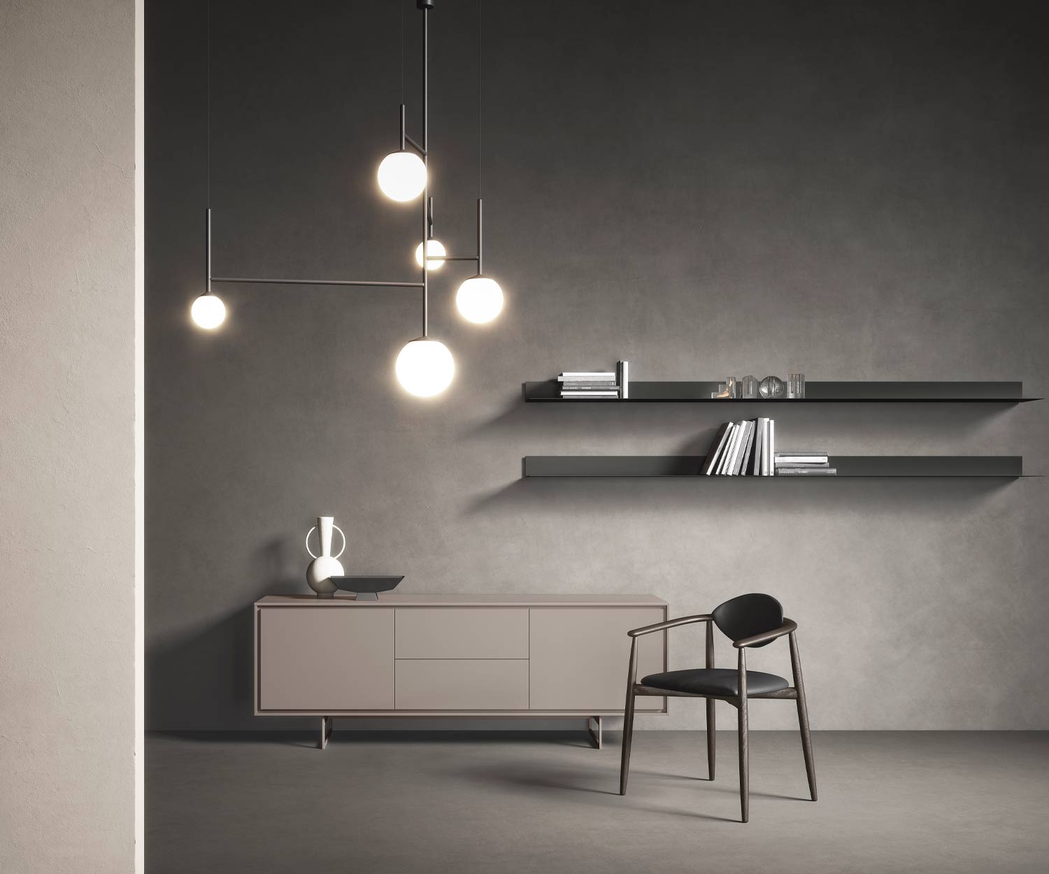 Design woonkamer kast in beige mat van Novamobili Design woonkamer kast in beige mat van Novamobili