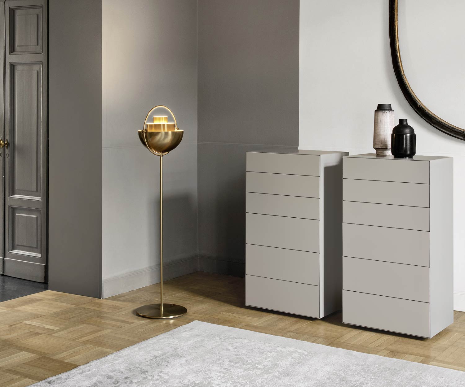 Moderne Livitalia Ecletto design hoge ladekast lichtgrijs mat gelakt Moderne Livitalia Ecletto design hoge ladekast lichtgrijs mat gelakt