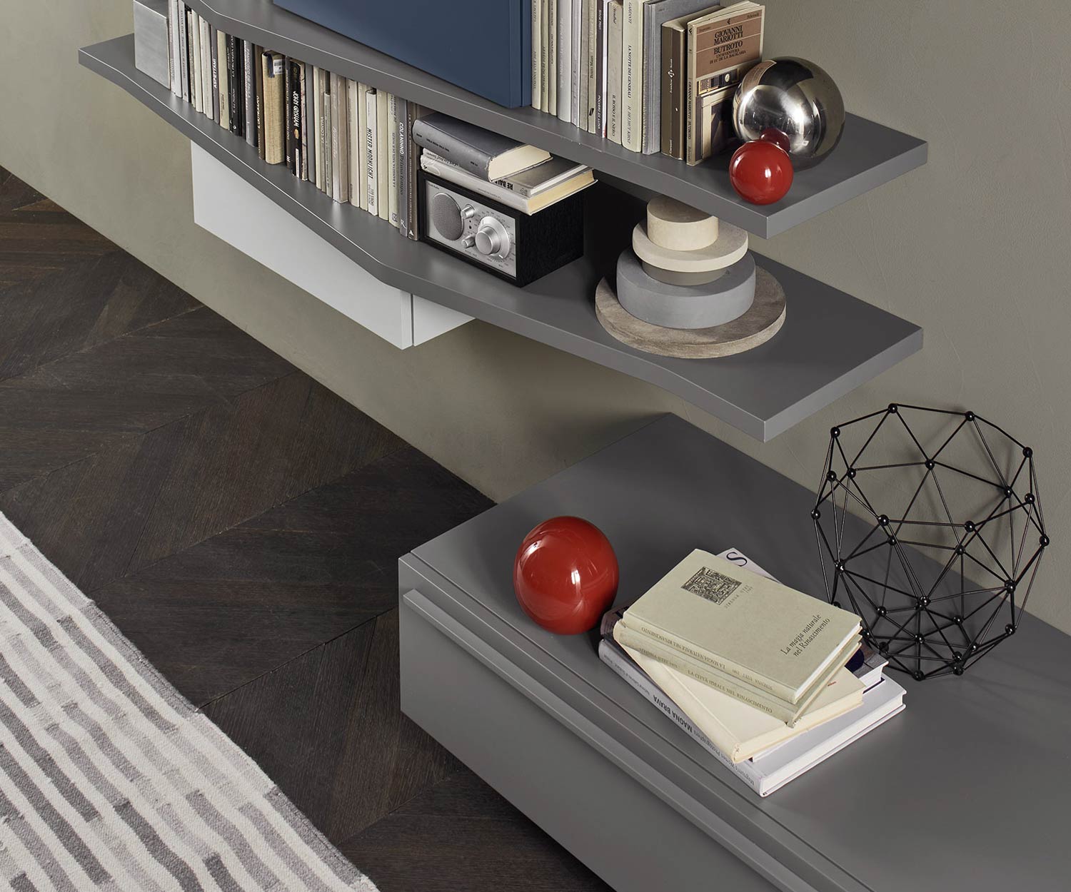 Modern Livitalia Design wandmeubel C61 in grijs mat gelakt Modern Livitalia Design wandmeubel C61 in grijs mat gelakt