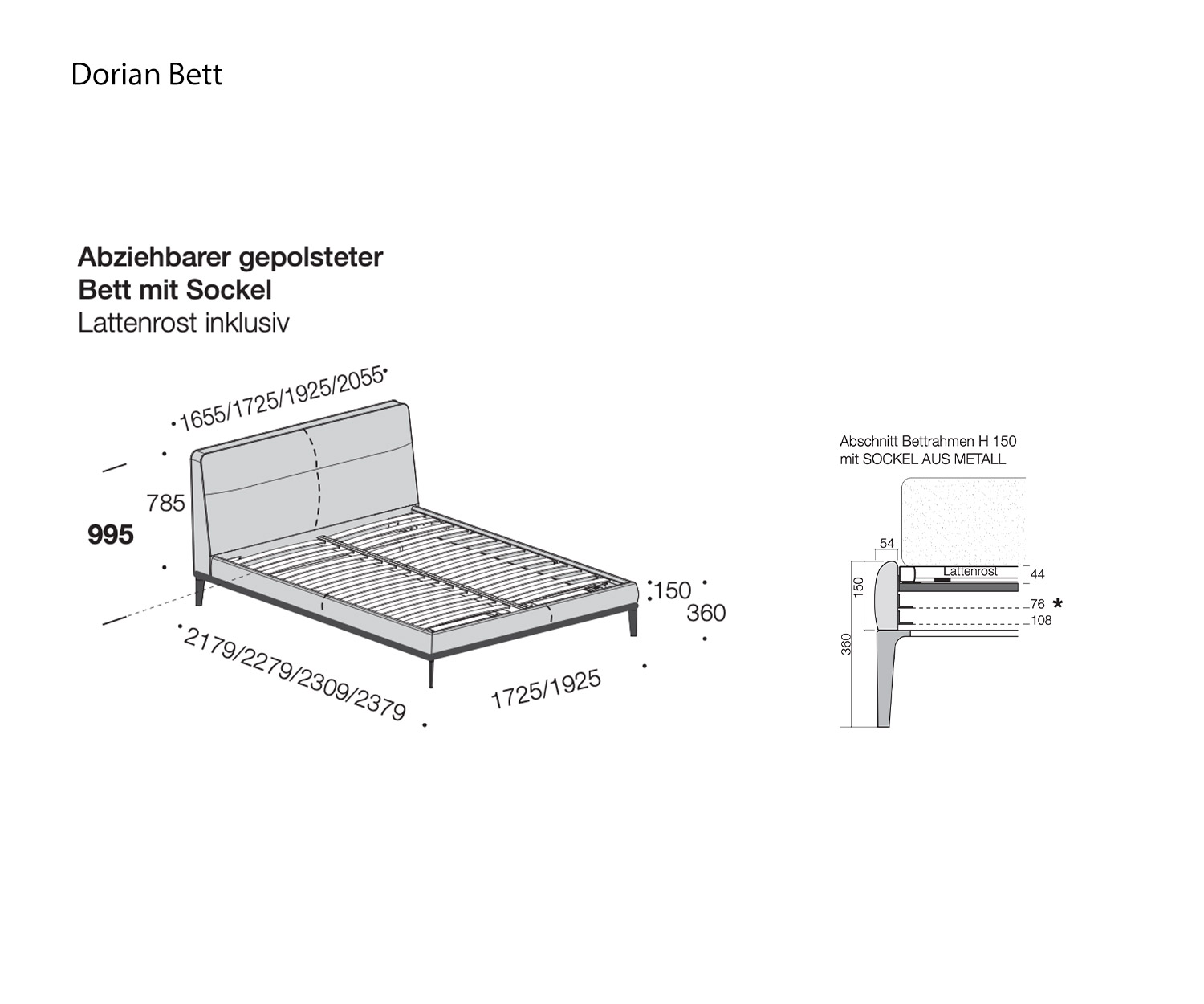 Dorian bed van Livitalia Schets Maten Dorian bed van Livitalia Schets Maten