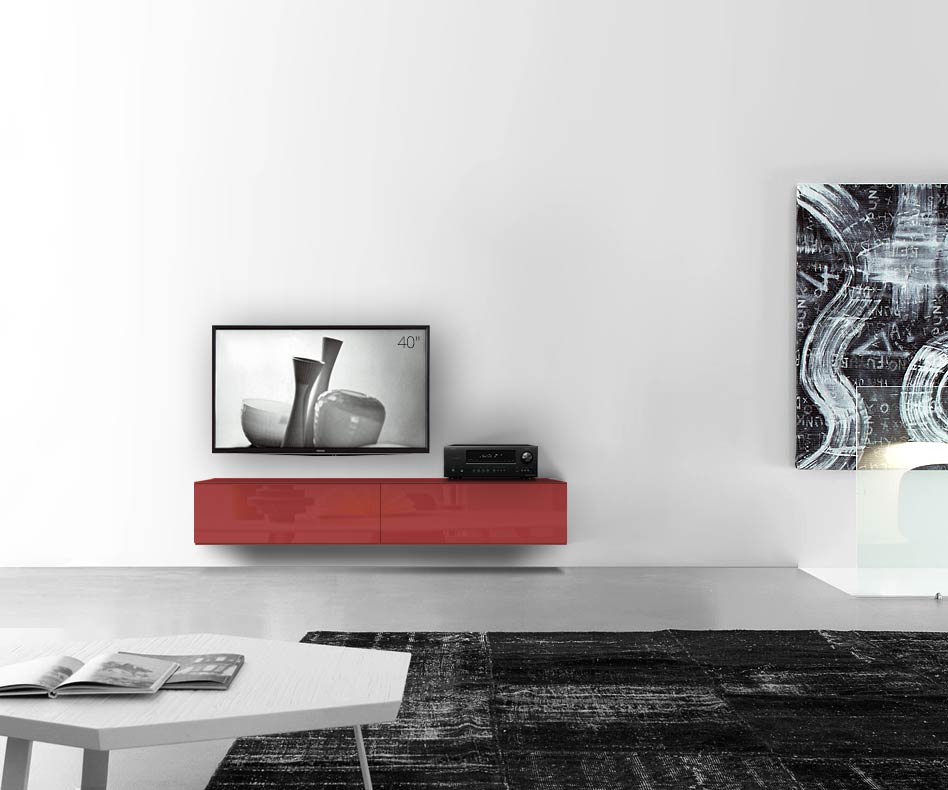 /Design lowboard wand B180 H33 5 glanzend rood /Design lowboard wand B180 H33 5 glanzend rood