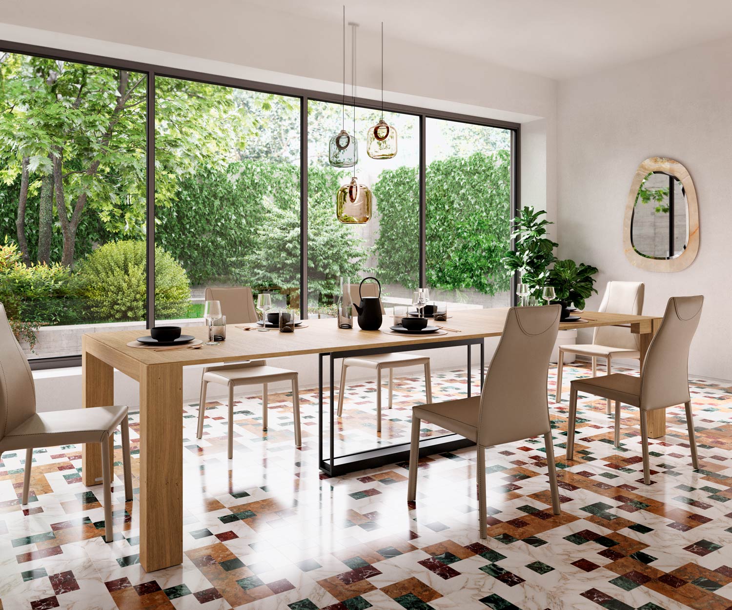 Ozzio_A3 Eettafel uittrekbare vierkante poten Ozzio_A3 Eettafel uittrekbare vierkante poten