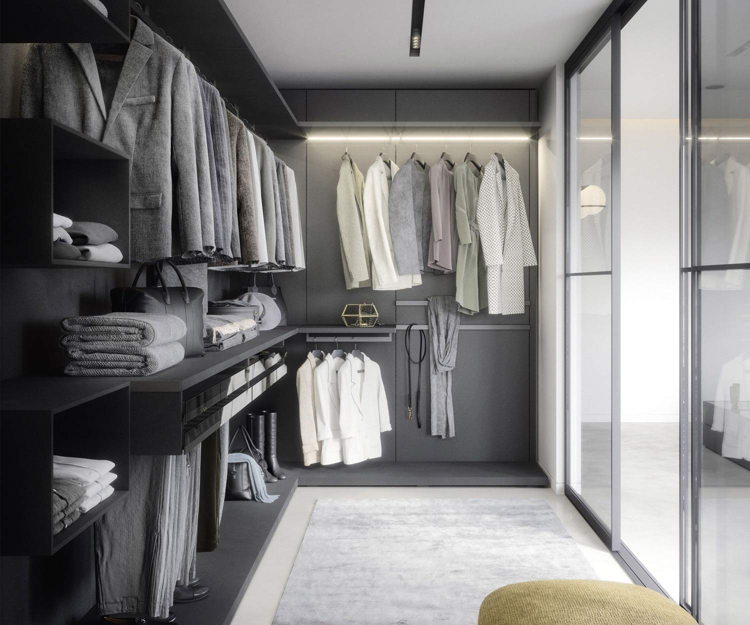 Inloopkast Kleedkamer luxe donker met LED licht op maat Inloopkast Kleedkamer luxe donker met LED licht op maat