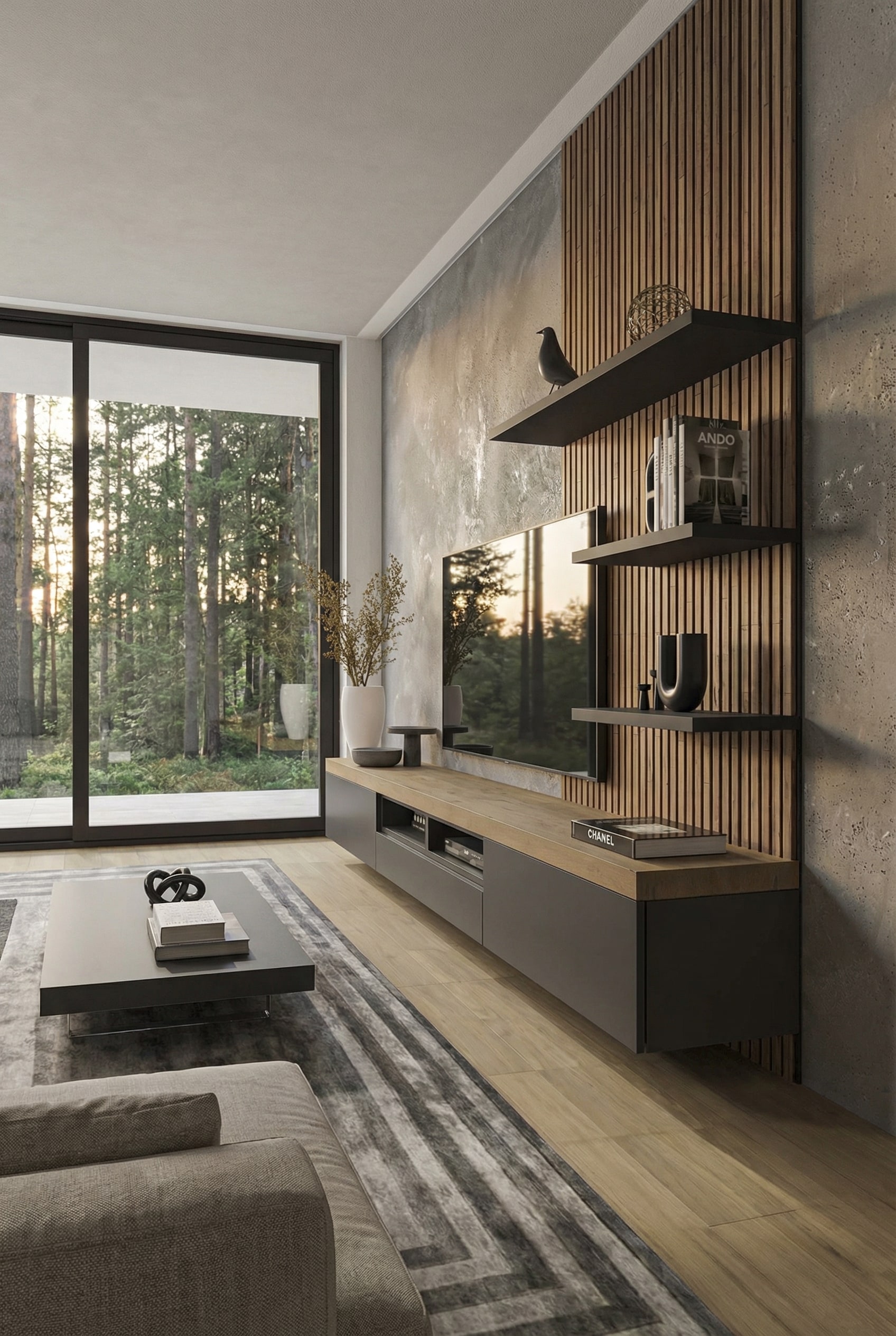 Langgerekt lowboard in een moderne woonkamer