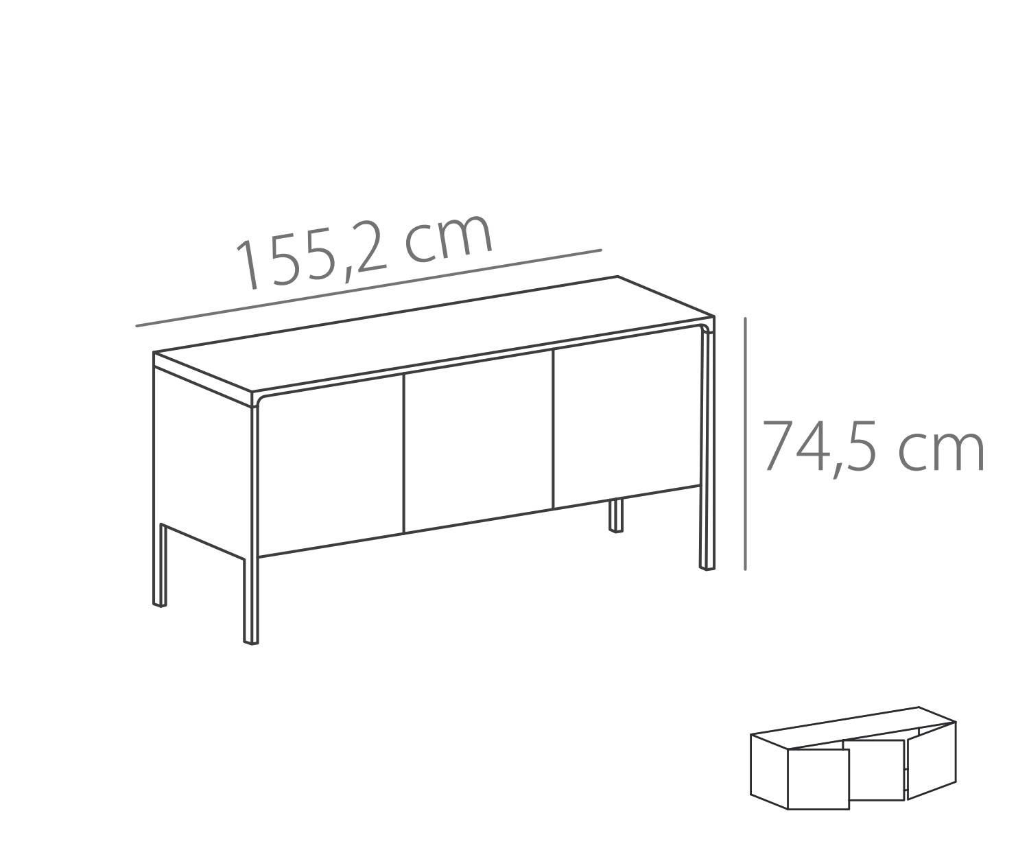 Punt Dressoir Tactiel Eik Wit Tactiel B 155 3 deuren Schets Punt Dressoir Tactiel Eik Wit Tactiel B 155 3 deuren Schets