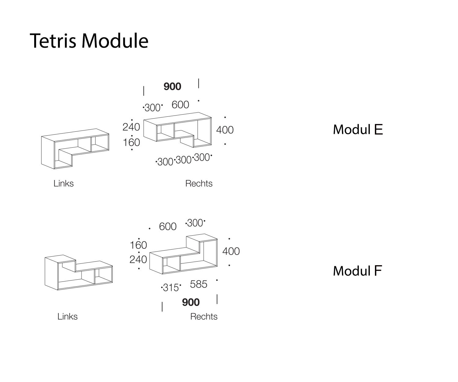 Tetris Designer Plank Modules E en F Schets Afmetingen Tetris Designer Plank Modules E en F Schets Afmetingen