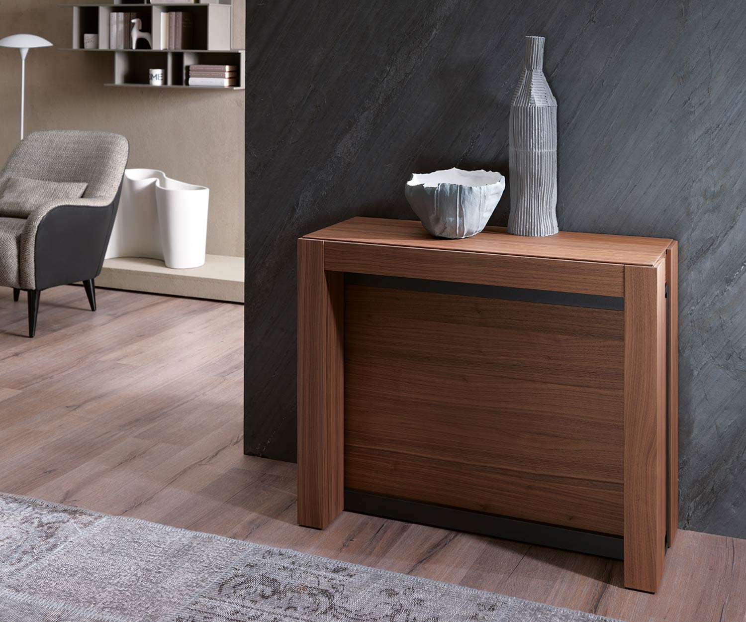 Ozzio Console A4 uitschuifbare eettafel walnoot Ozzio Console A4 uitschuifbare eettafel walnoot