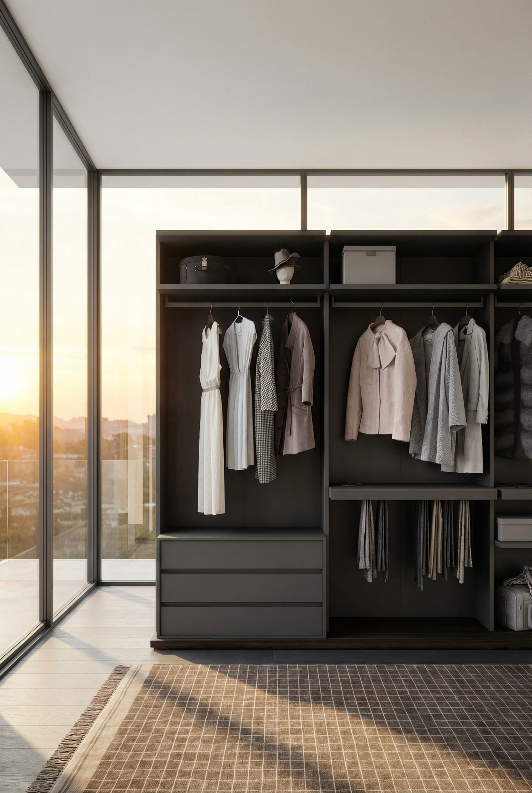 Wandgemonteerd, zwevend kastsysteem voor optische lichtheid Wandgemonteerd, zwevend kastsysteem voor optische lichtheid