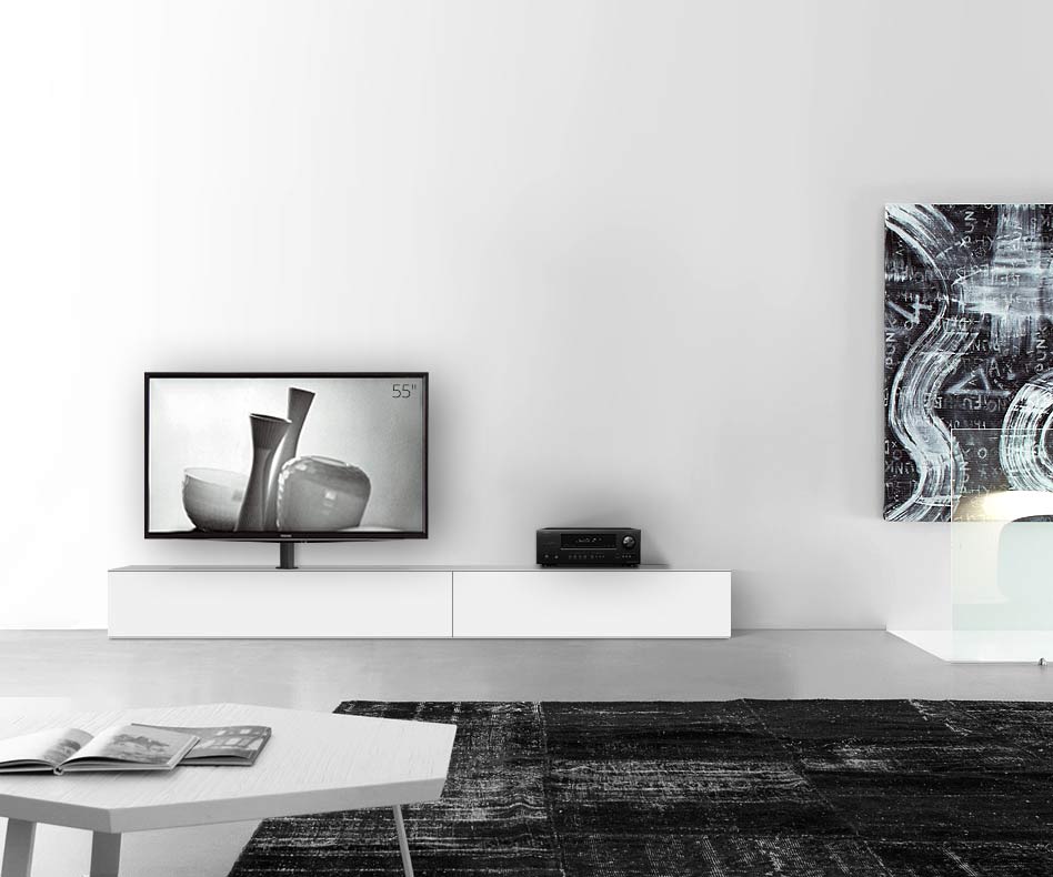Design lowboard configurator met TV-beugel basisbreedte 270 33,5 45 links mat wit Design lowboard configurator met TV-beugel basisbreedte 270 33,5 45 links mat wit