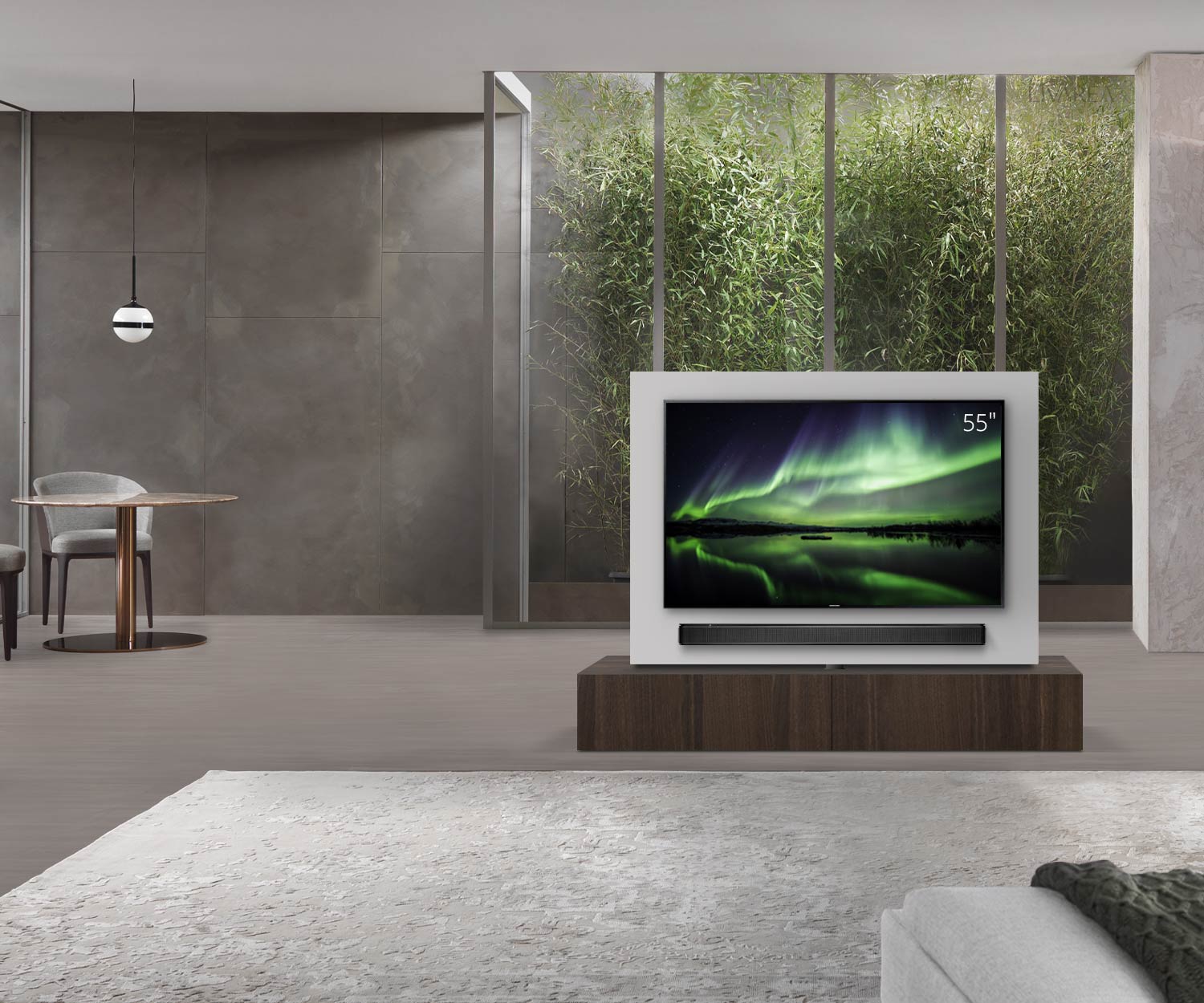 Livitalia Roto design lowboard ruimteverdeler met draaibaar TV-paneel B180 65 H33 D47 EiBr zonder oBox