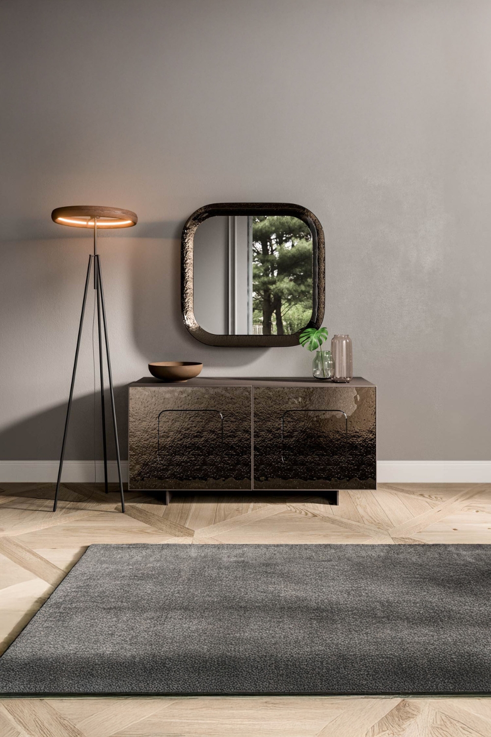 Hal dressoir-spiegel-en-lamp-met-extravagante-uitstraling