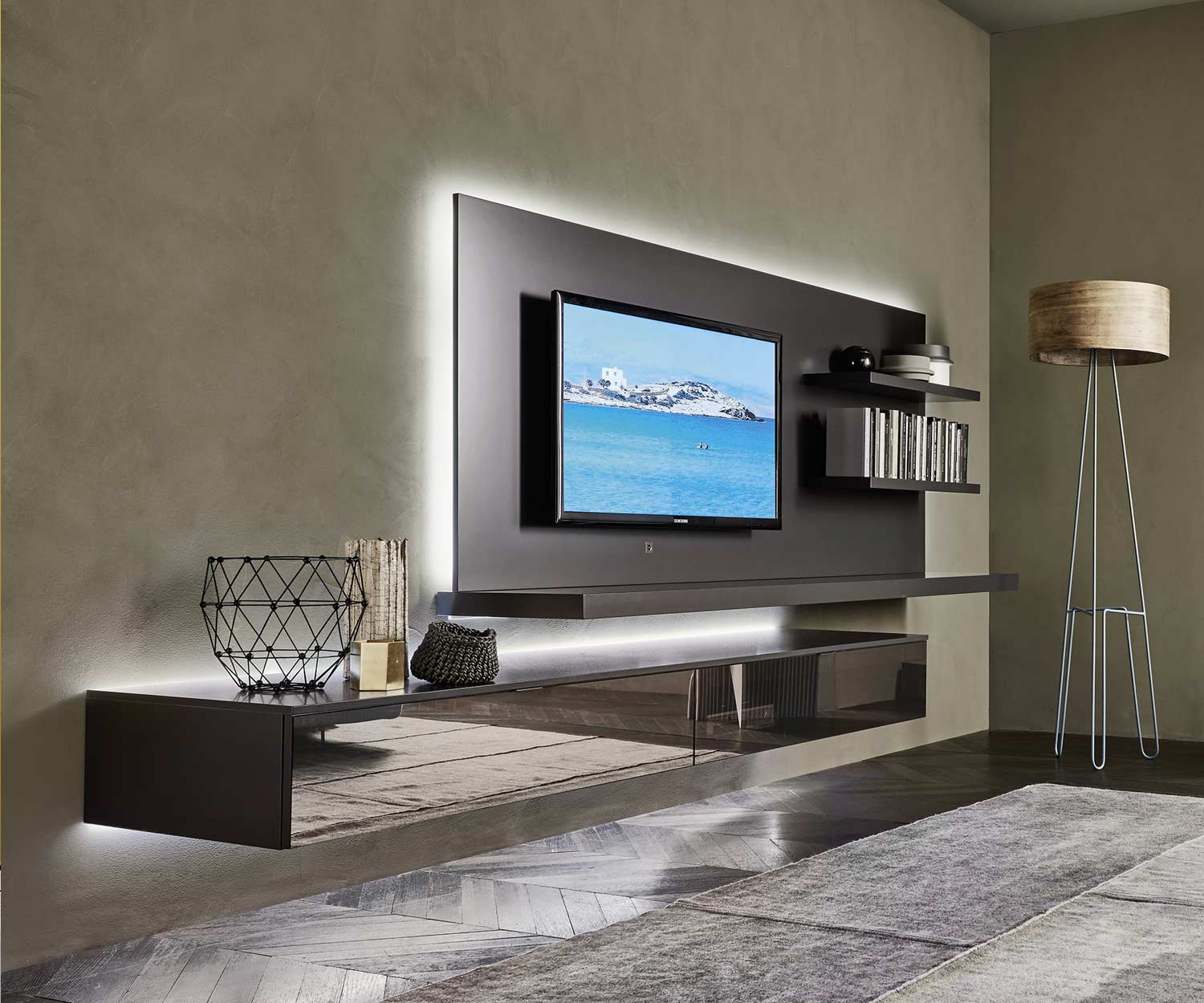 Hoogwaardig Livitalia TV-design wandpaneel met LED-verlichting Hoogwaardig Livitalia TV-design wandpaneel met LED-verlichting