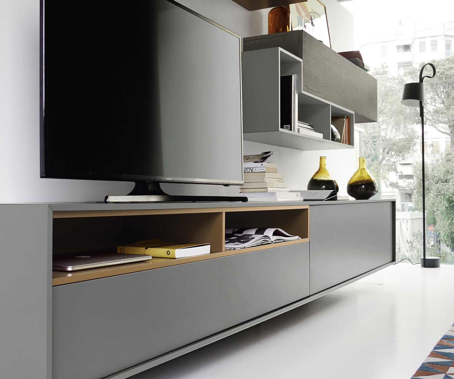 Modern Livitalia Design wandmeubel C21 met open TV-design lowboard