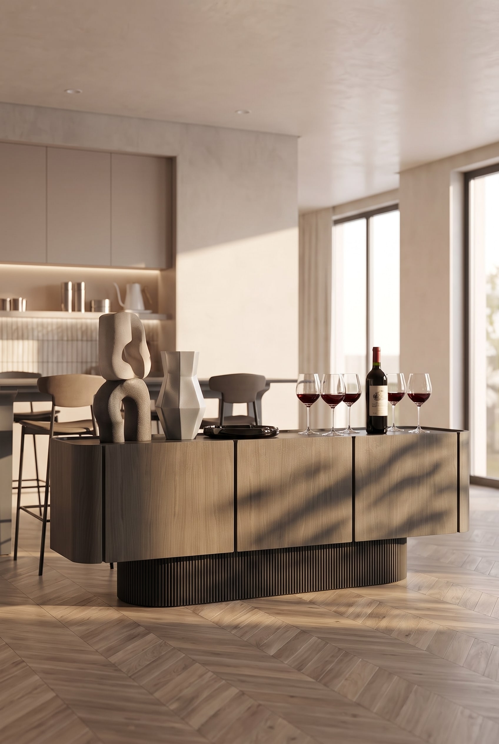 Esszimmer Sideboard im skulpturalen Design