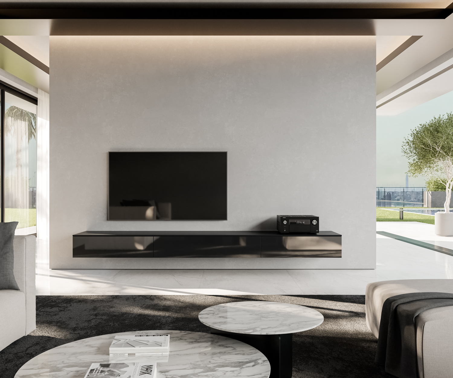 TV-hangelement in matzwart met klapdeuren TV-hangelement in matzwart met klapdeuren