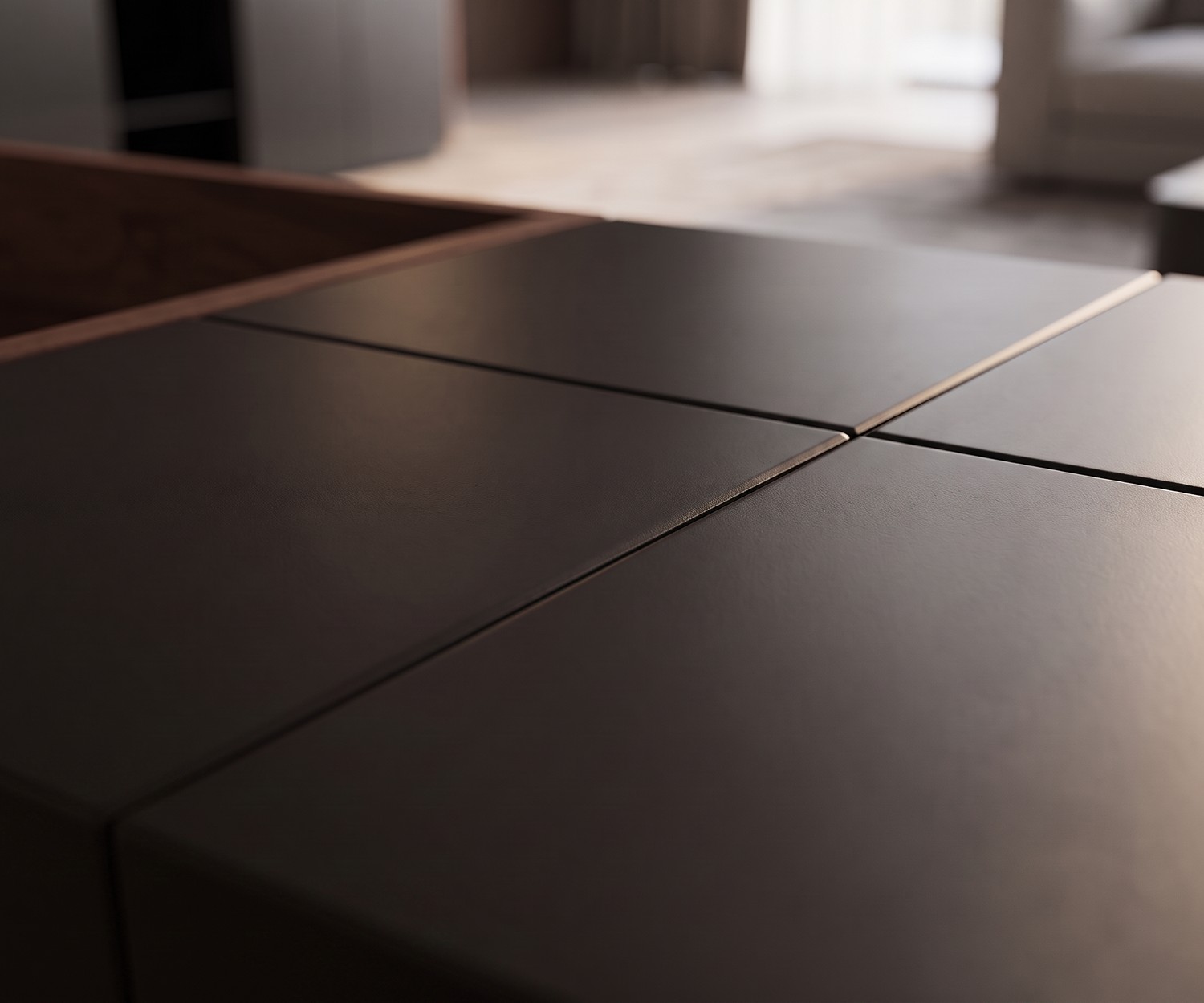Dressoir MOS-I-KO 003 A van al2 voor de woonkamer met matte donkere lak in een moderne retro stijl.