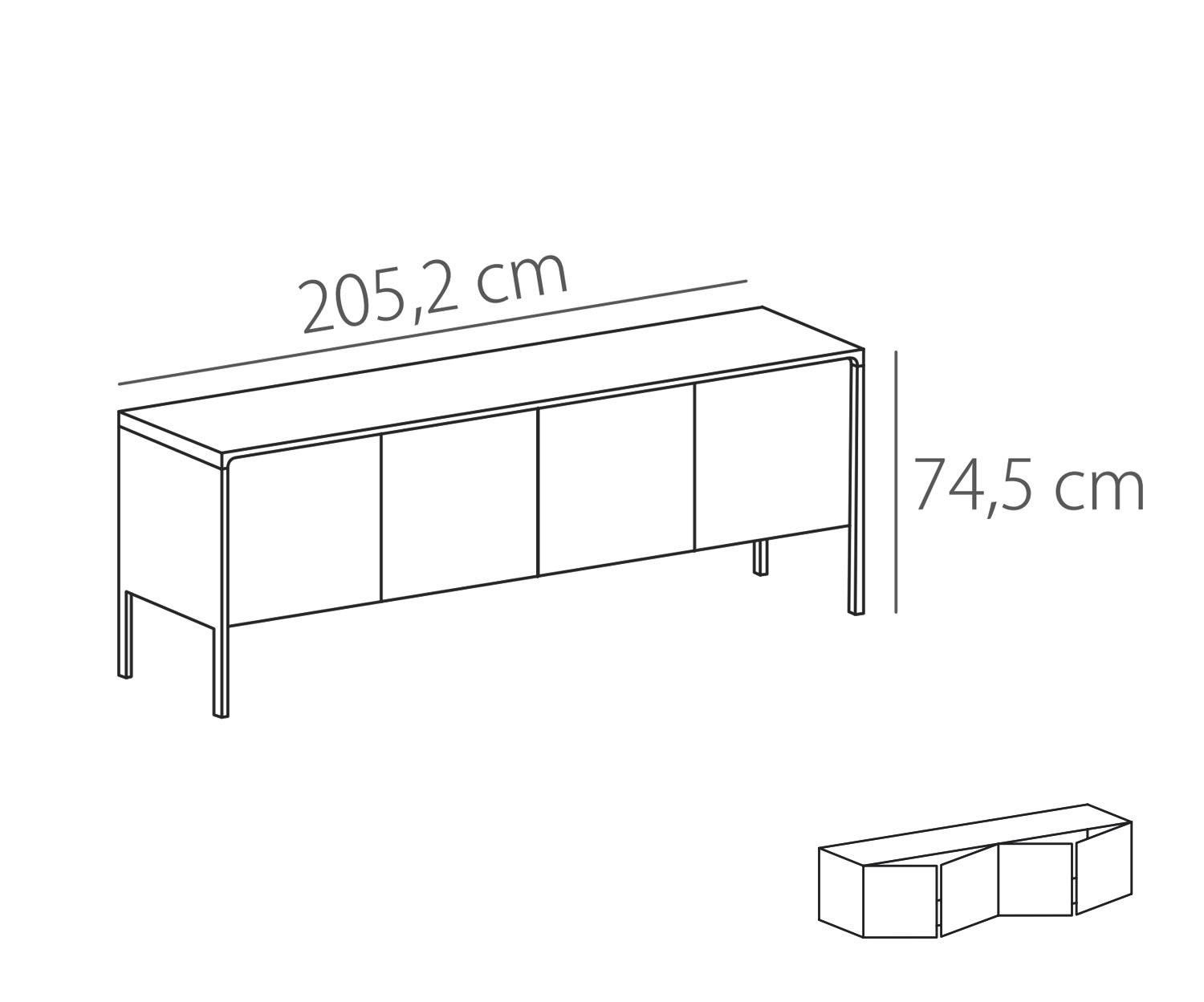 Punt Dressoir Tactiel noten Tactiel noten B 205 4 deuren schets Punt Dressoir Tactiel noten Tactiel noten B 205 4 deuren schets