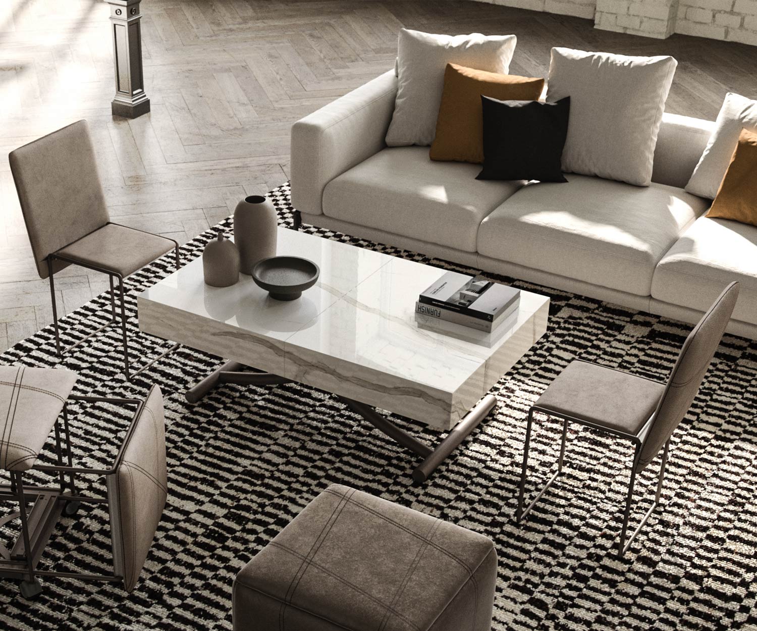 Box design salontafel met keramiek marmer look wit Box design salontafel met keramiek marmer look wit