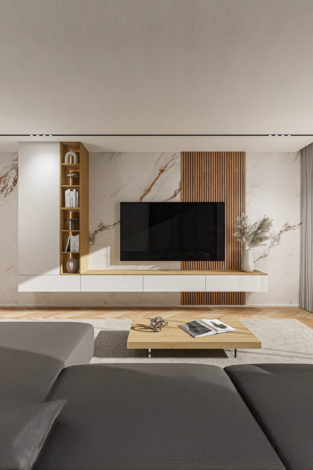 harmonische-contrasten-door-de-combinatie-van-grijze-bank-en-lichte-woonwand