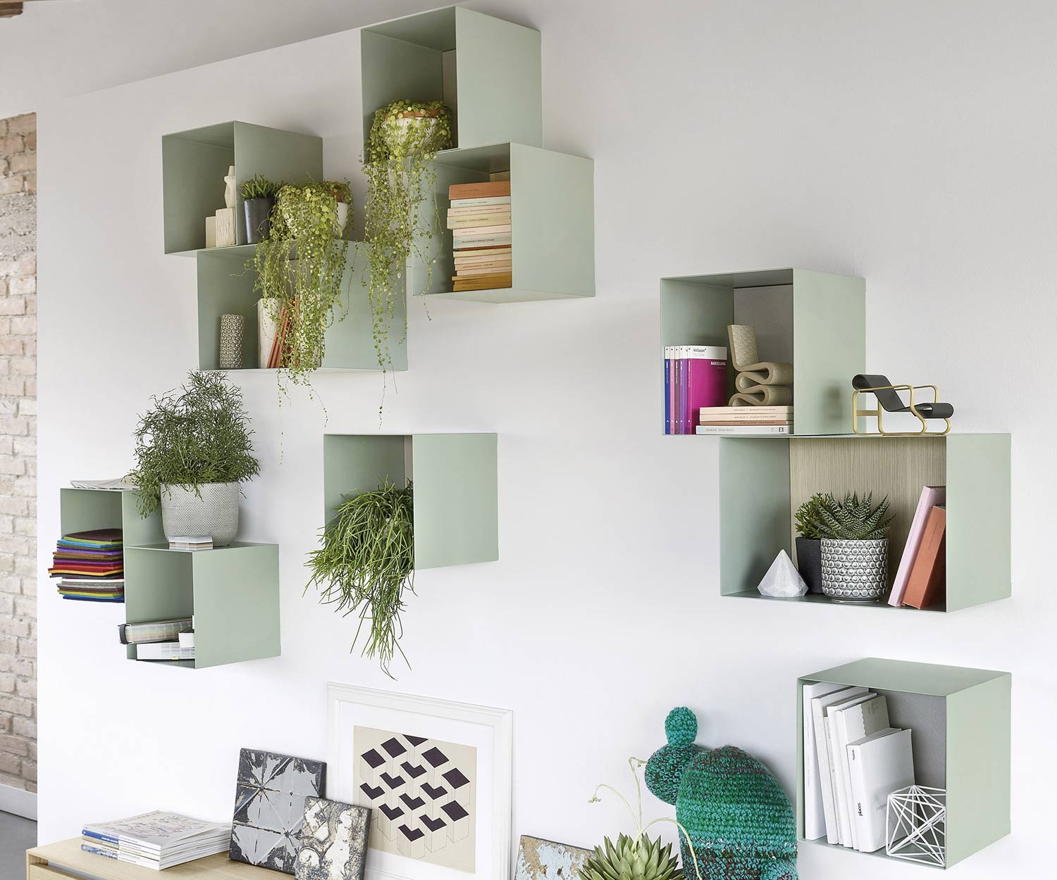 Hoogwaardige design wandplank metalen doos opknoping in groen Hoogwaardige design wandplank metalen doos opknoping in groen