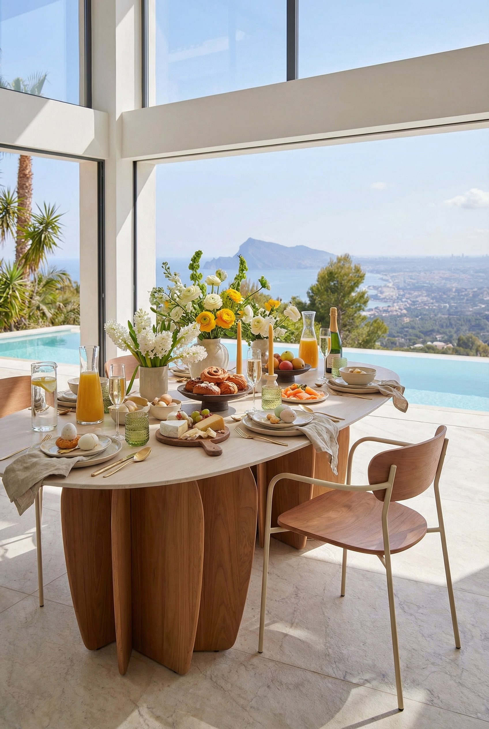 Outdoor Esstisch mit organischen Formen und Holzelementen Outdoor Esstisch mit organischen Formen und Holzelementen