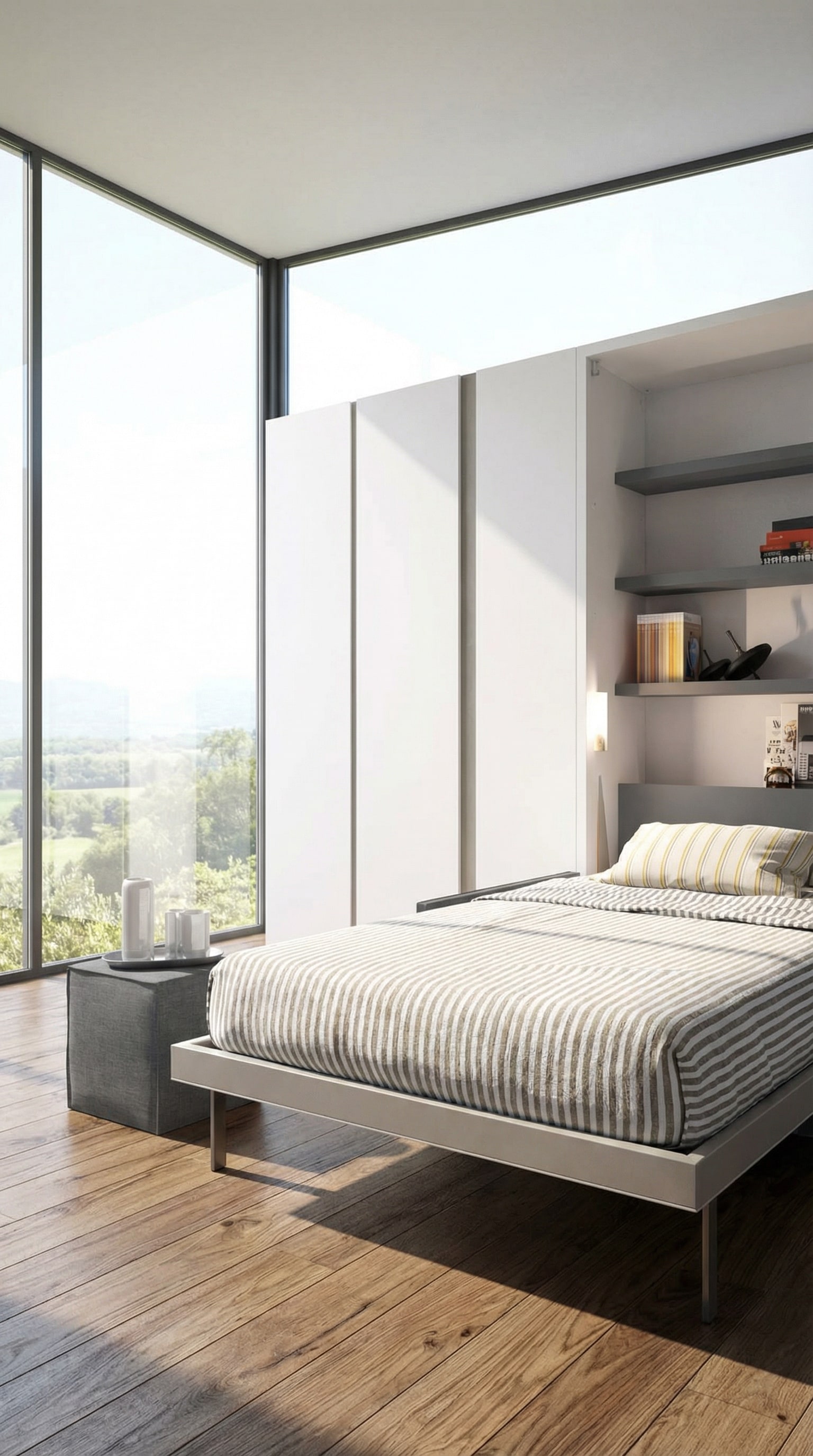 Compact Clei Altea kastbed, naadloos ge&iuml;ntegreerd in een moderne wandkast in een elegante kamer.