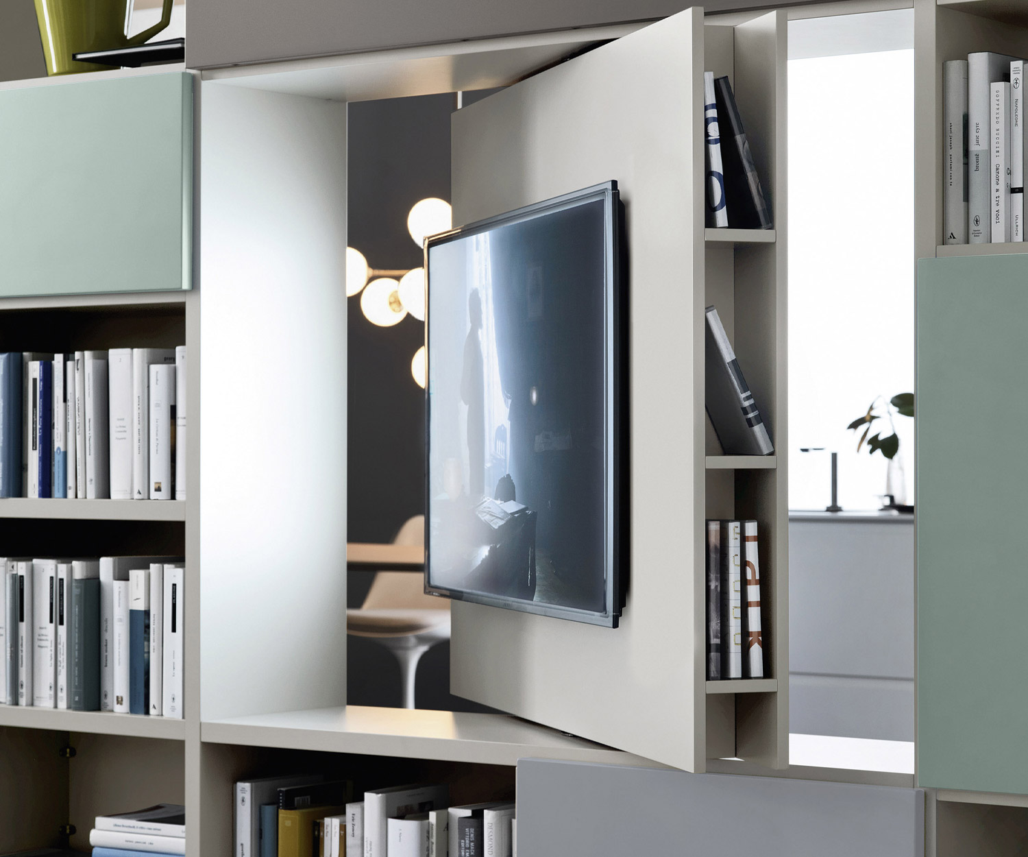Exclusieve Livitalia Boekenplank met draaibaar TV-paneel C90 Exclusieve Livitalia Boekenplank met draaibaar TV-paneel C90