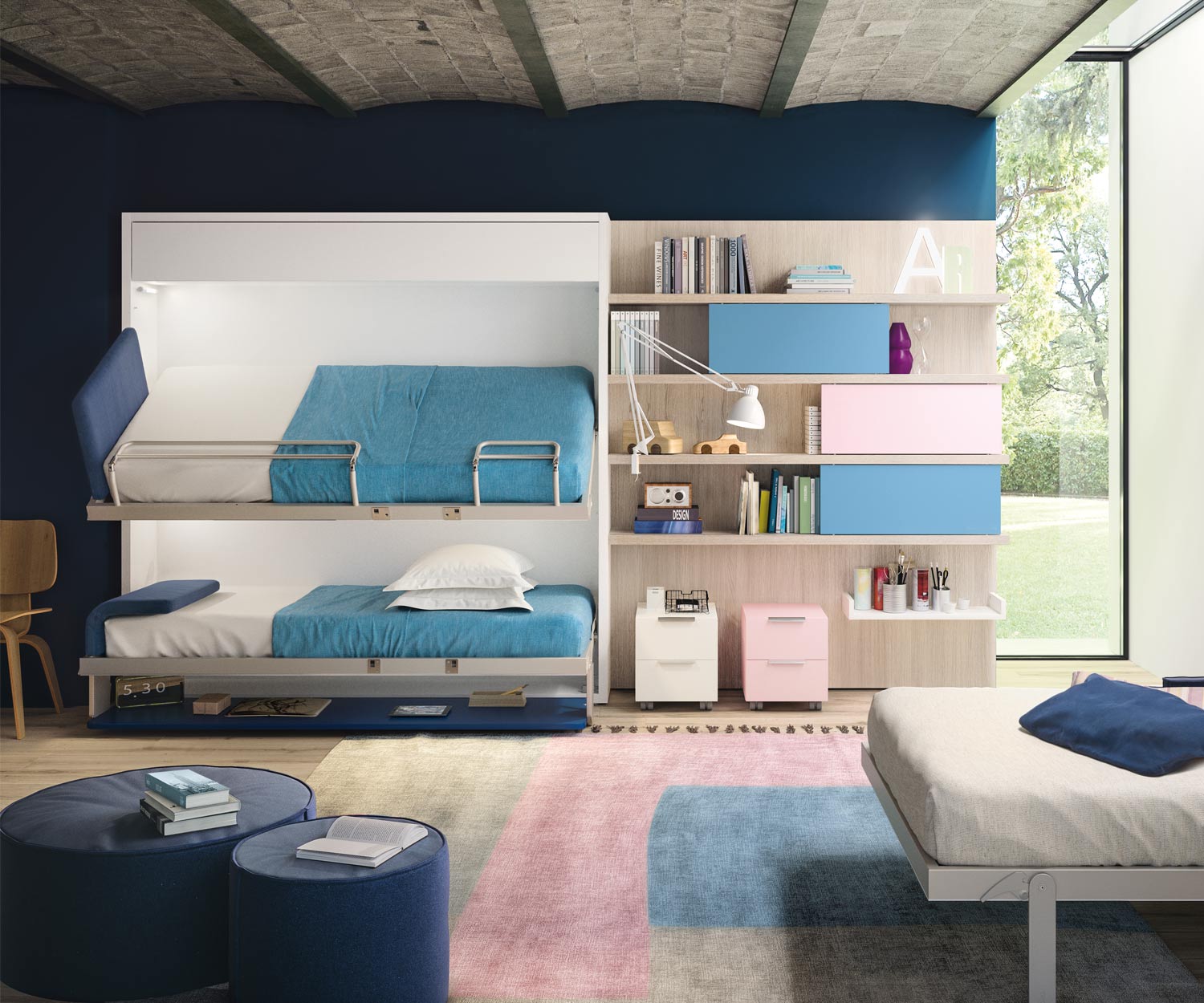 Modern kinderkamer ontwerp dubbel stapelbed voor wandmontage Modern kinderkamer ontwerp dubbel stapelbed voor wandmontage