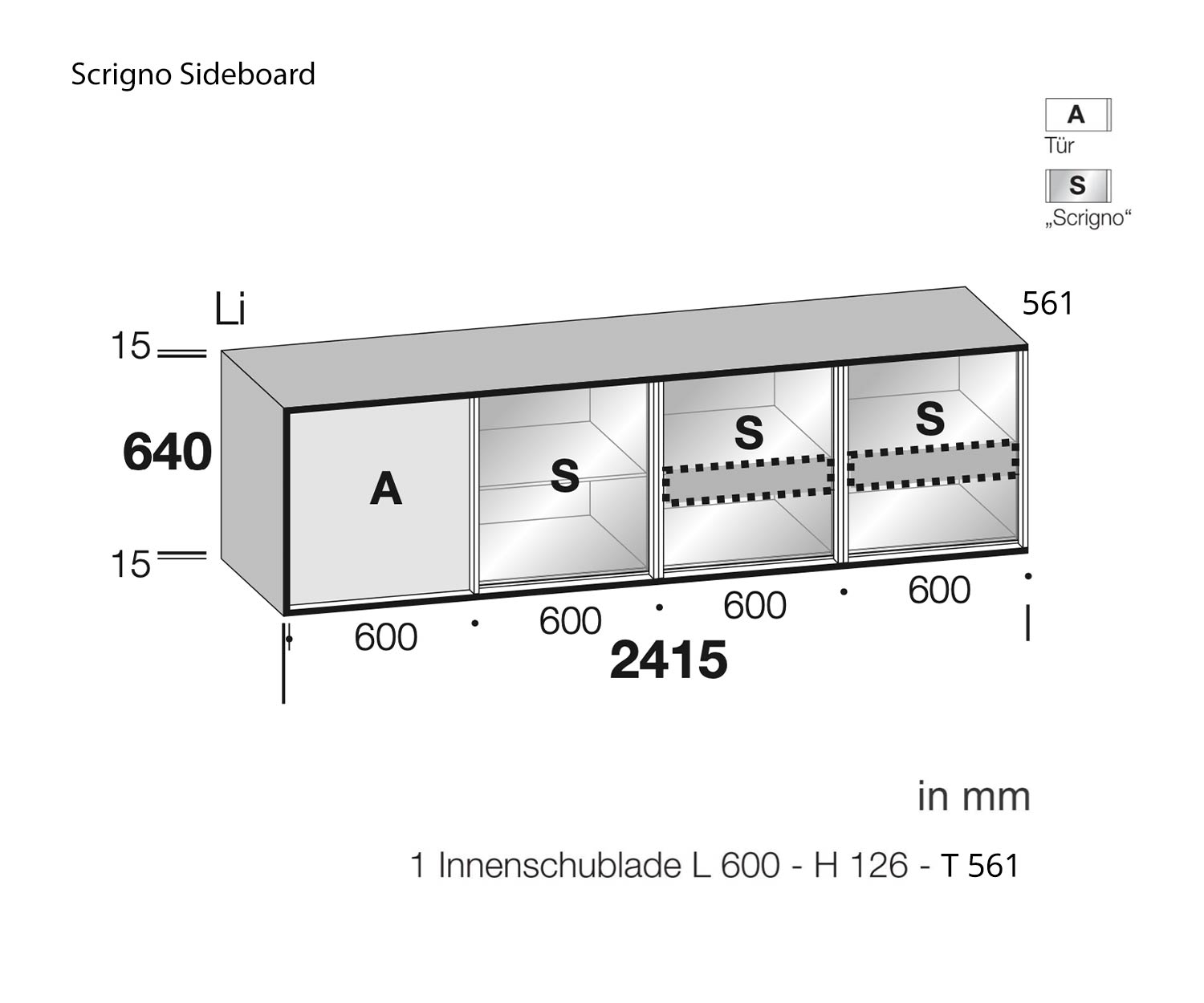 Livitalia Glazen design dressoir Scrigno Afmetingen Schets Maat Livitalia Glazen design dressoir Scrigno Afmetingen Schets Maat
