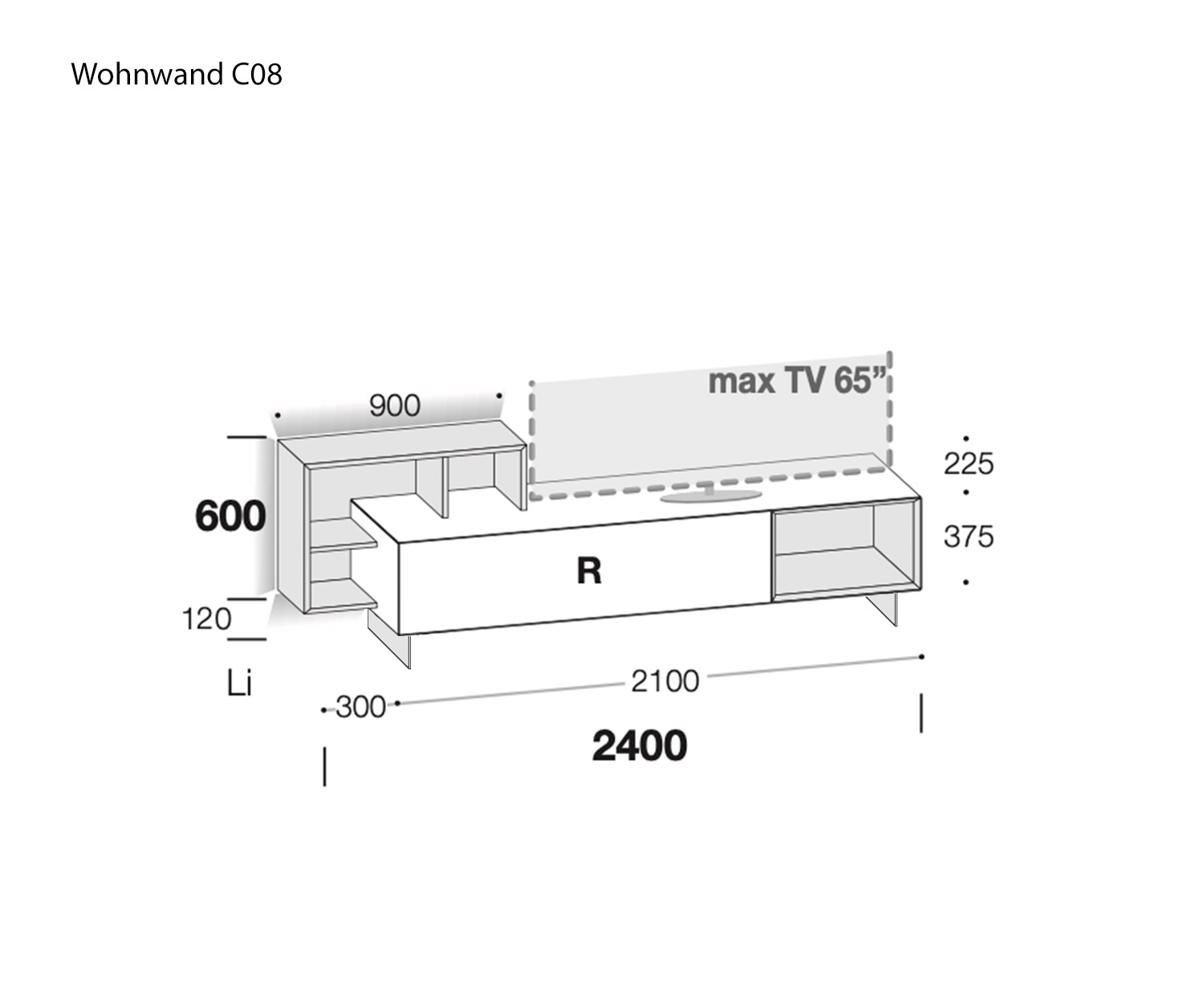 Livitalia Wandmeubel C08 Schets Afmetingen Maten Livitalia Wandmeubel C08 Schets Afmetingen Maten