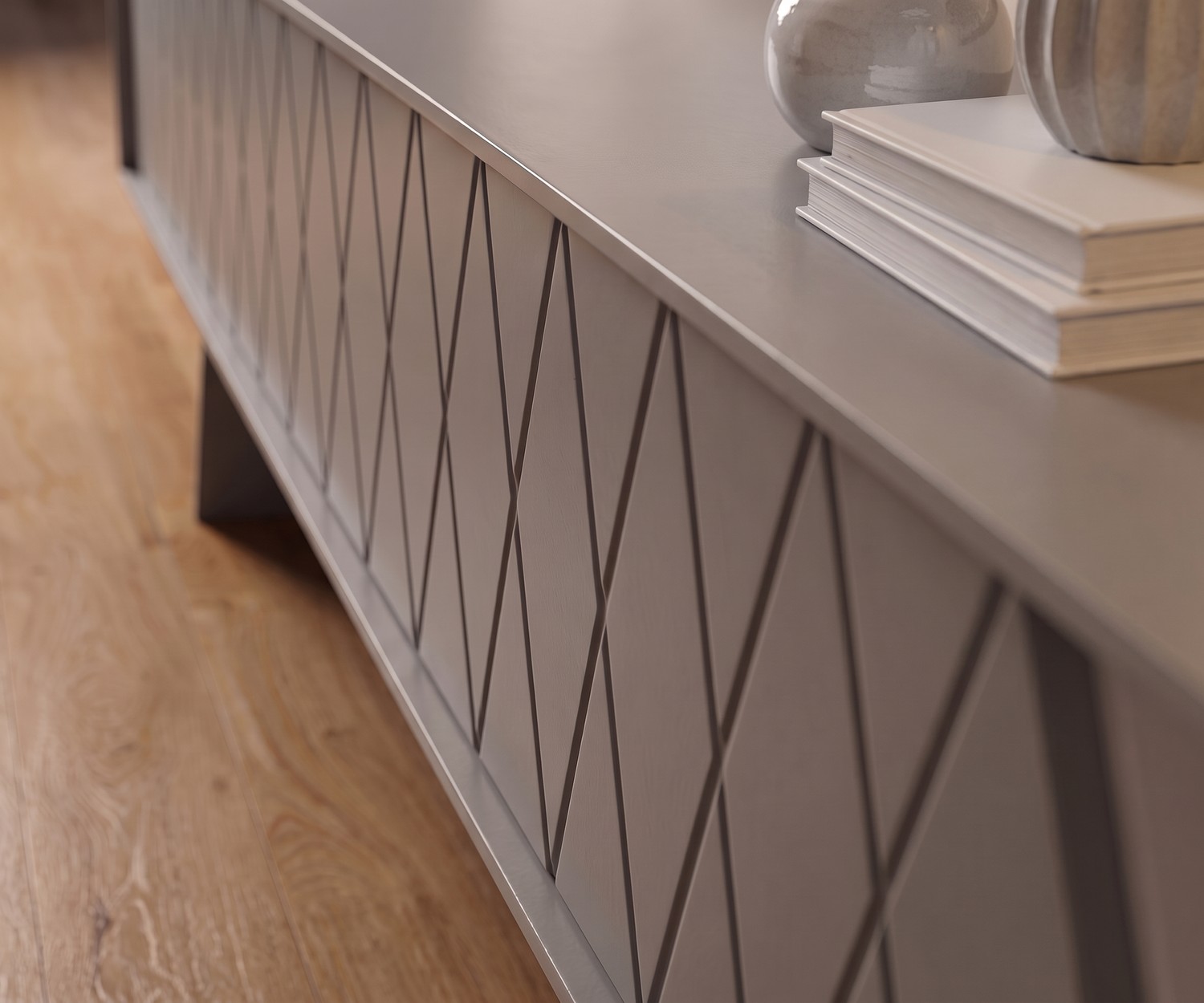 al2 e-klipse 008 TV-lowboard met ruitpatroon voor de woonkamer, modern grijs design.