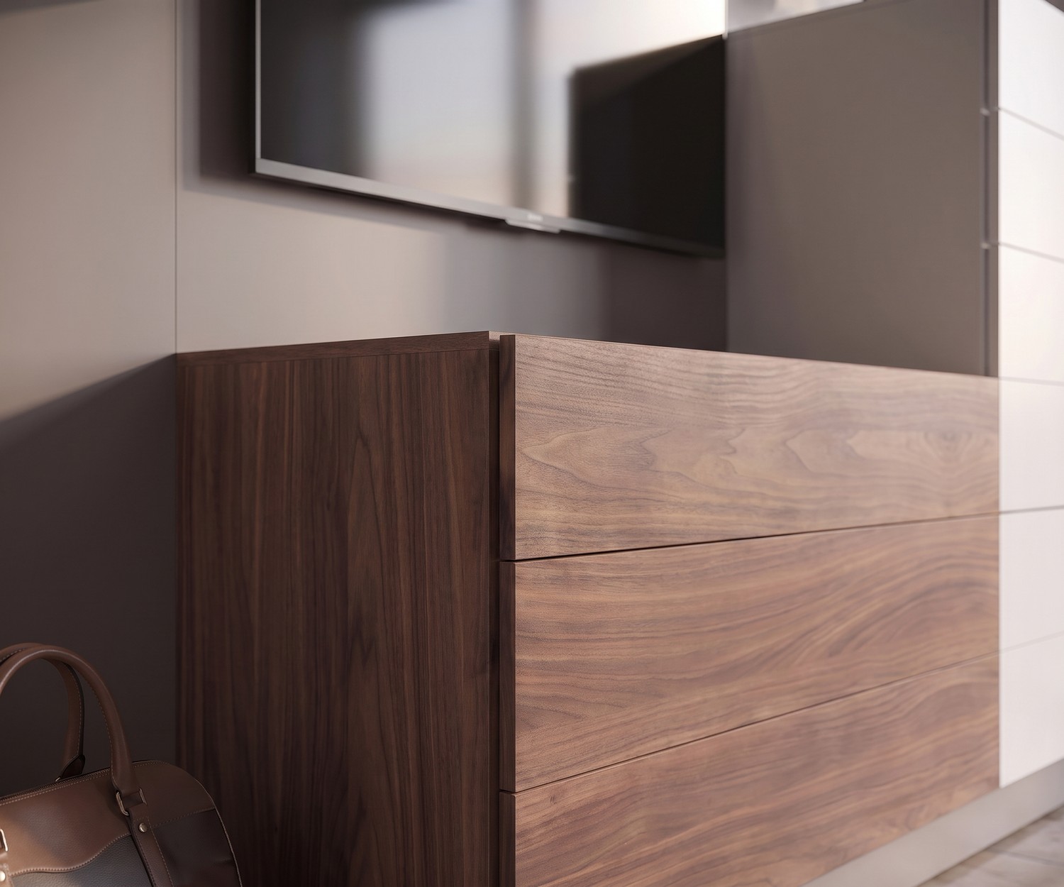 Novamobili ladekast Easy 9 van walnootfineer voor de slaapkamer of hal in een modern, minimalistisch Italiaans design.