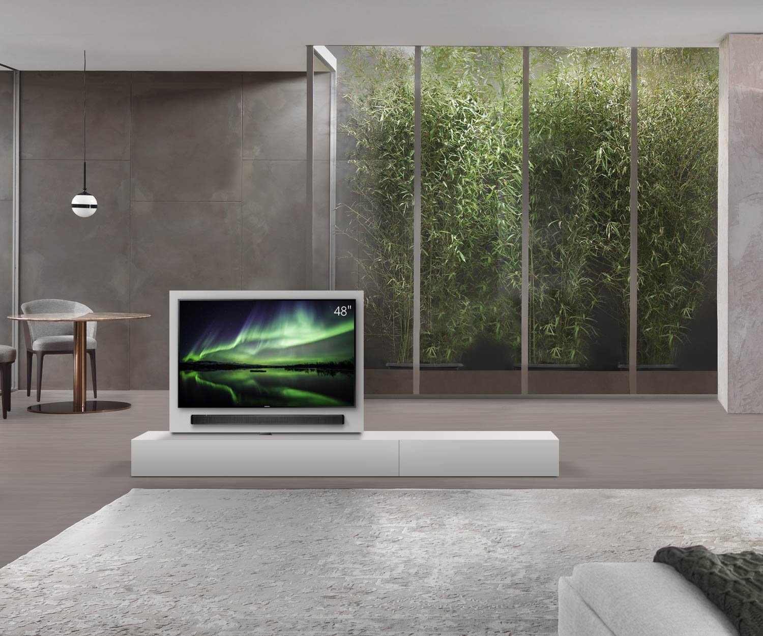 Livitalia Roto design lowboard ruimteverdeler met draaibaar TV-paneel B150 50 H25 D56 ArticoM B90re oBox